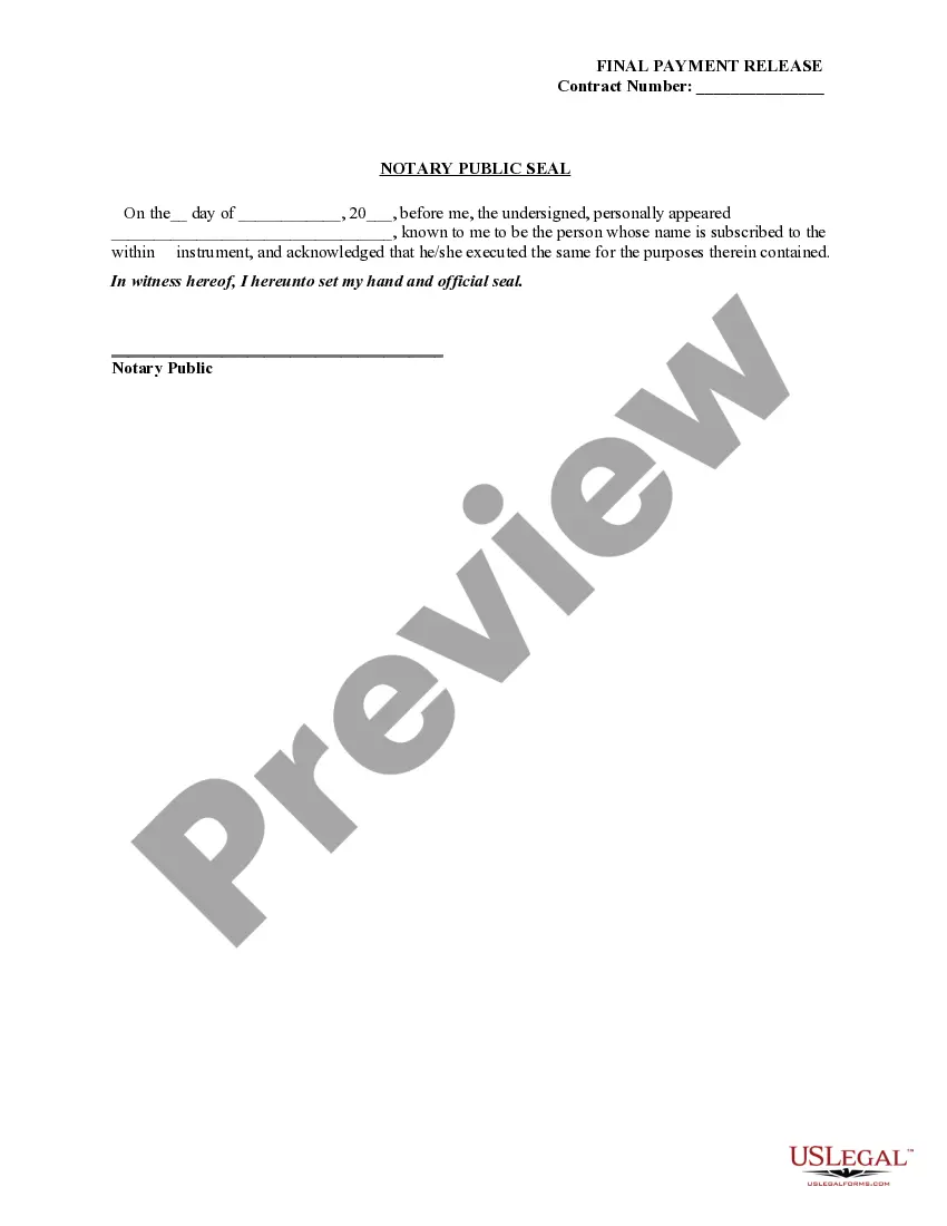 Preview Final Payment Release Form