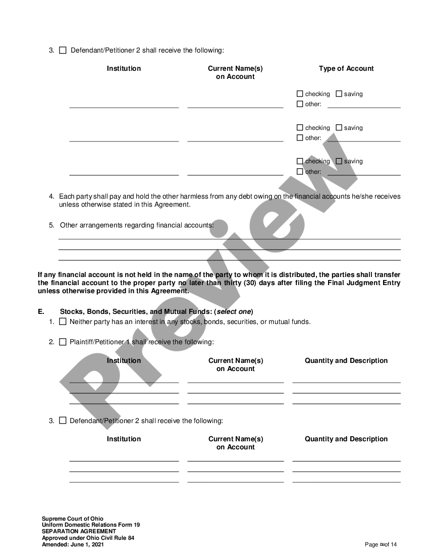 Ohio Separation Agreement with Adult Children US Legal Forms