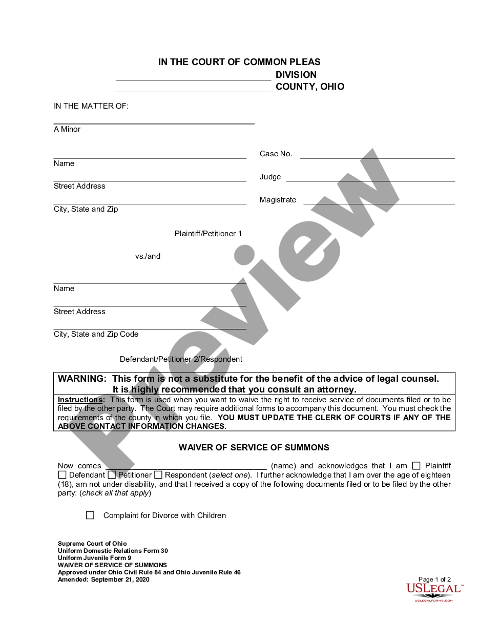page 0 Waiver of Service of Summons preview