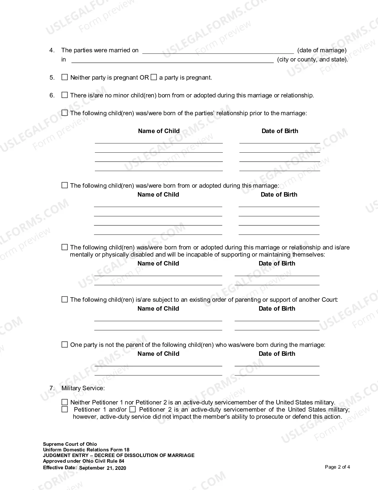 Preview Judgment Entry of Dissolution of Marriage with Adult Children