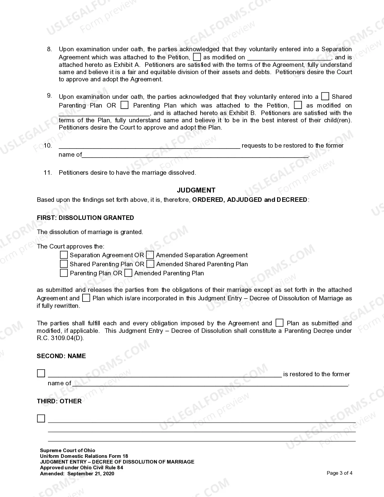 Preview Judgment Entry - Decree of Dissolution of Marriage