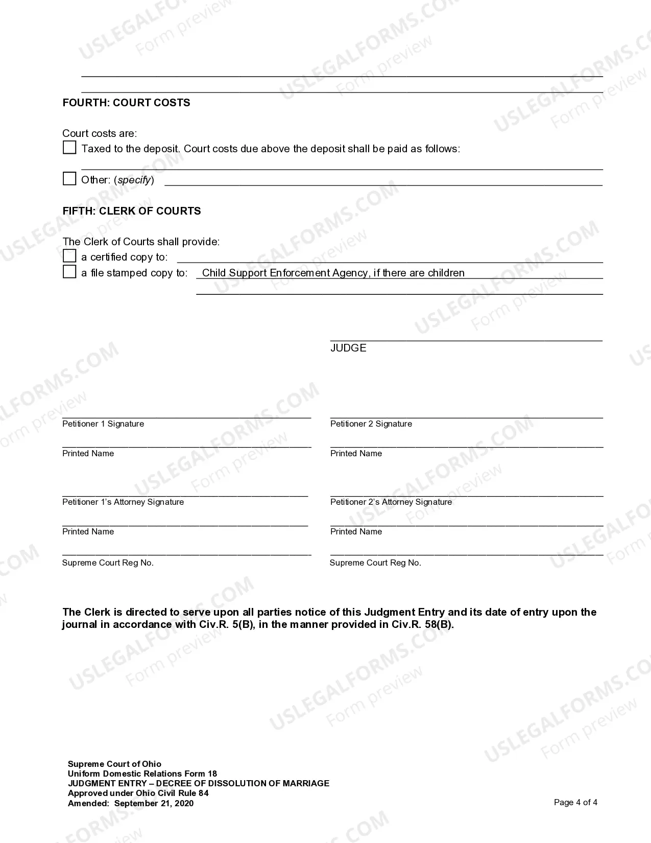 Preview Judgment Entry of Dissolution of Marriage