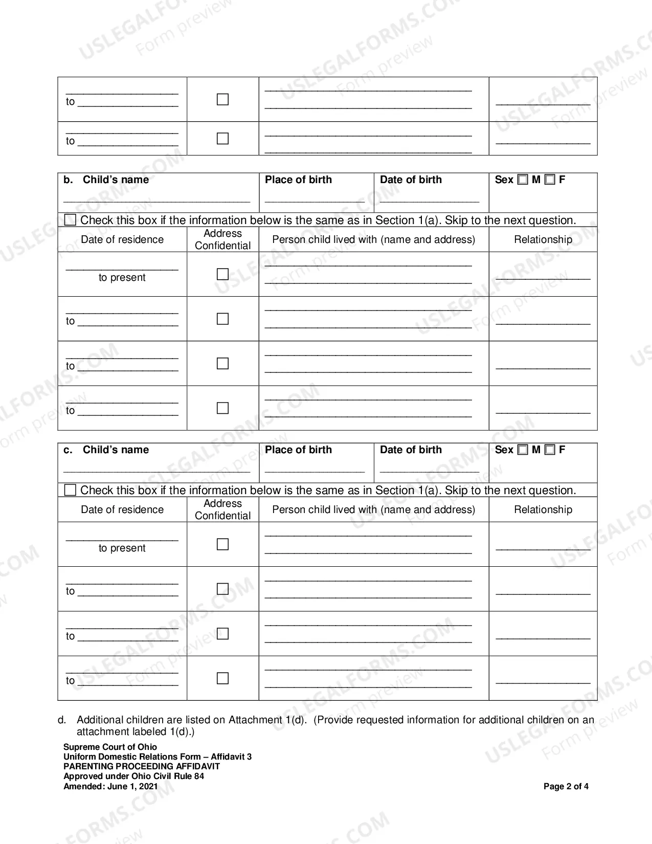 Preview Parenting Proceeding Affidavit R.C. 3127.23(A)