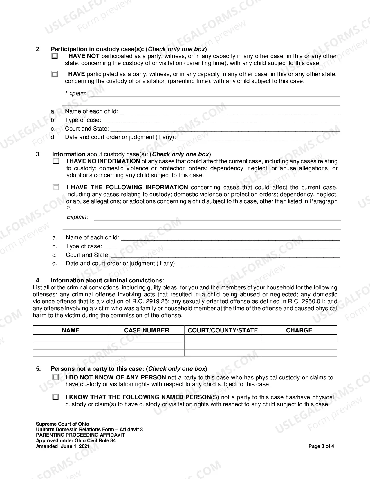 Preview Parenting Proceeding Affidavit R.C. 3127.23(A)