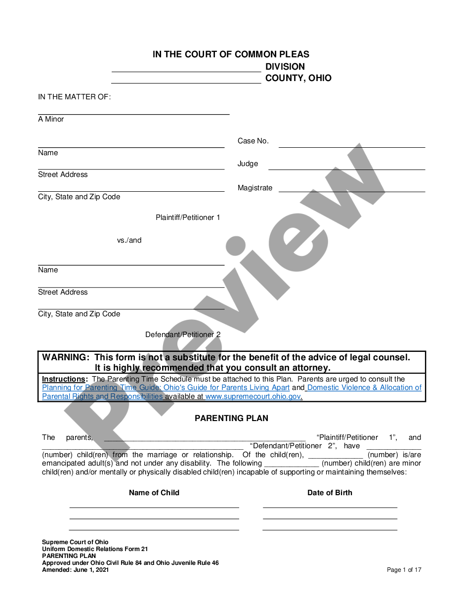 Ohio Child Support Worksheet for Sole or Shared Parenting Ohio Child