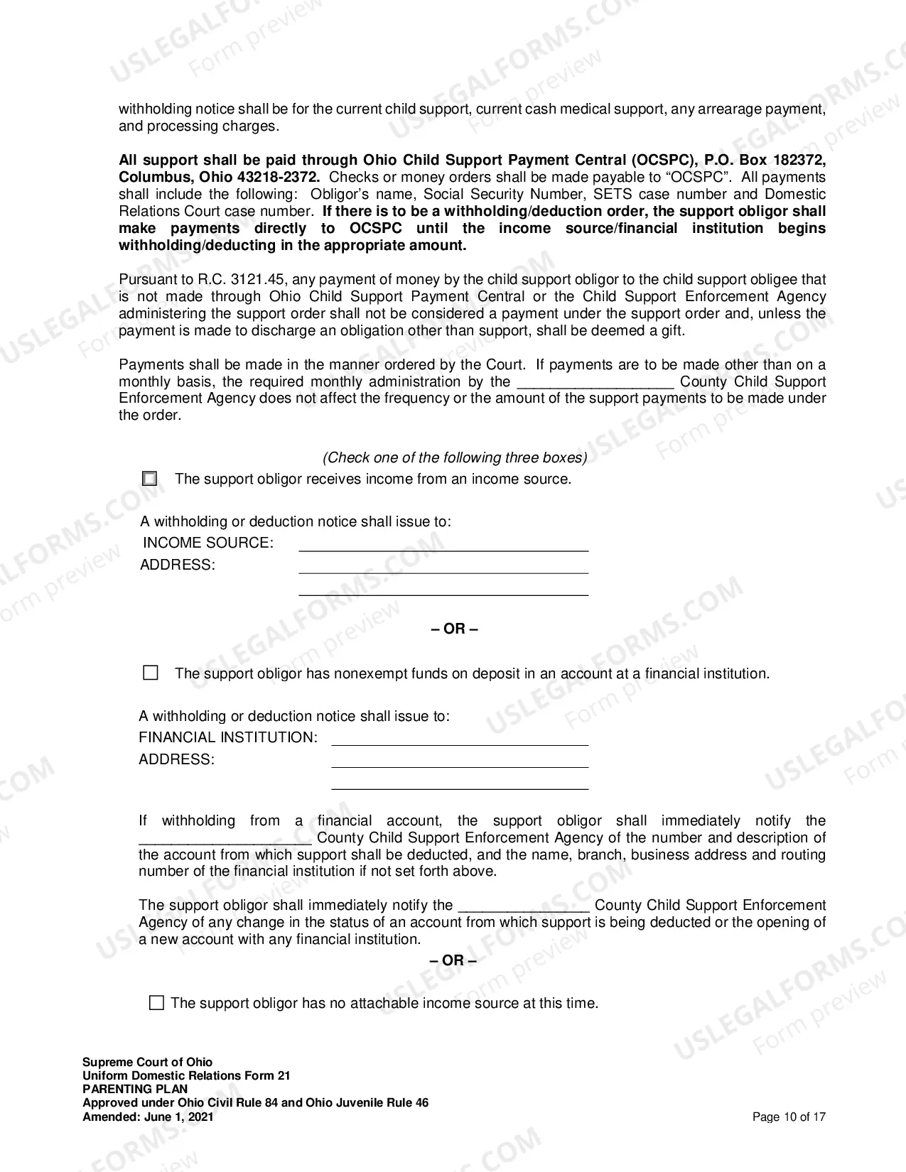 Preview Shared Parenting Plan