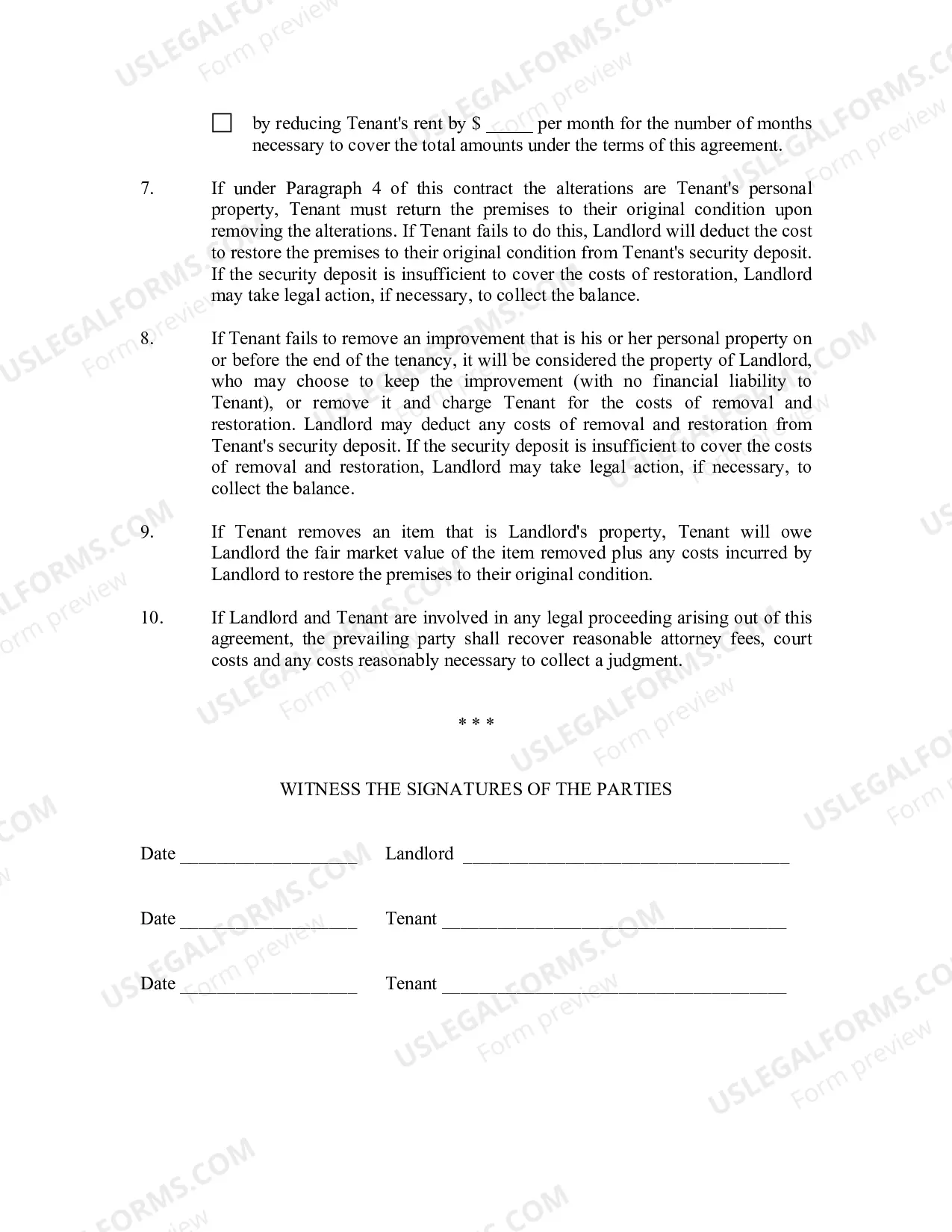 Preview Landlord Agreement to allow Tenant Alterations to Premises