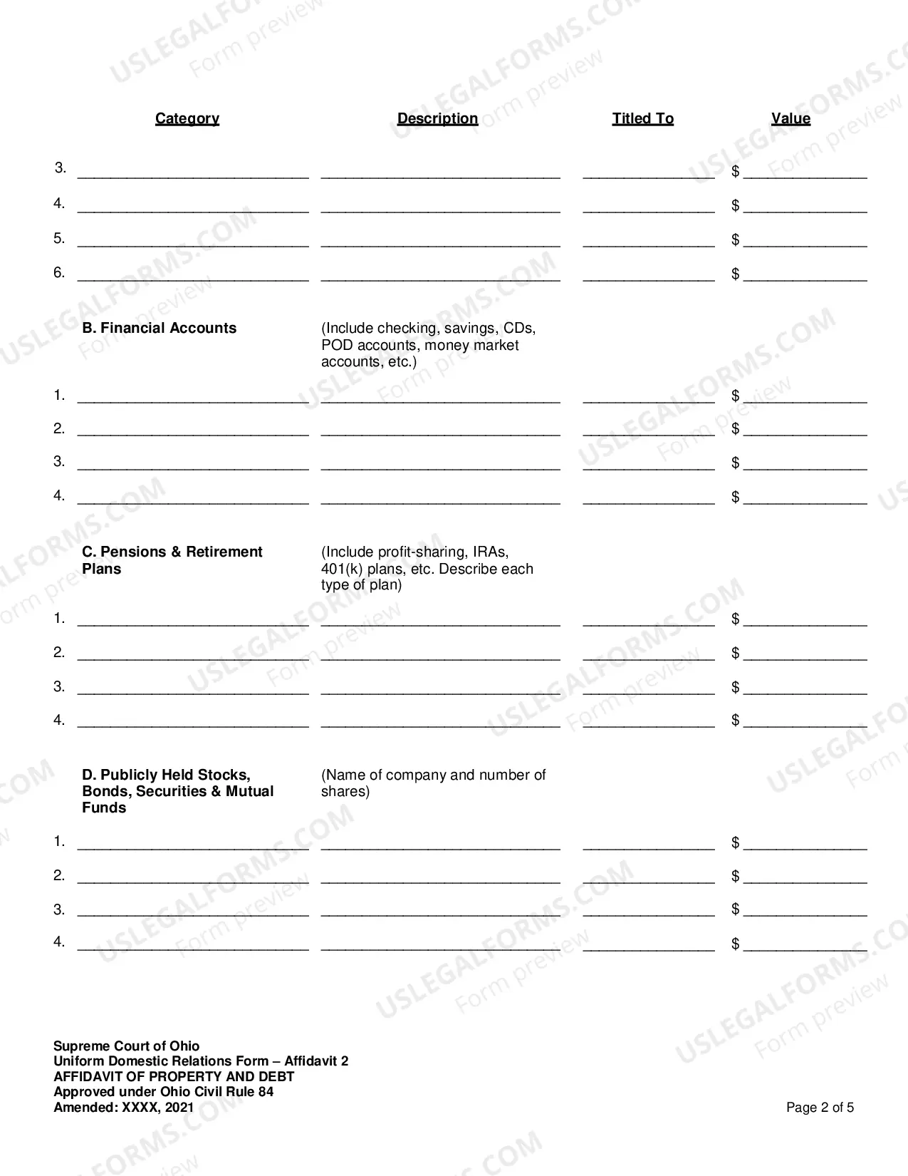 Preview Affidavit of Property and Debt