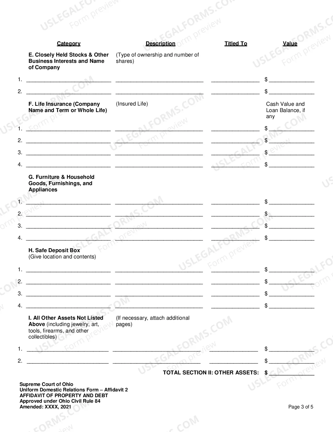 Preview Affidavit of Property and Debt