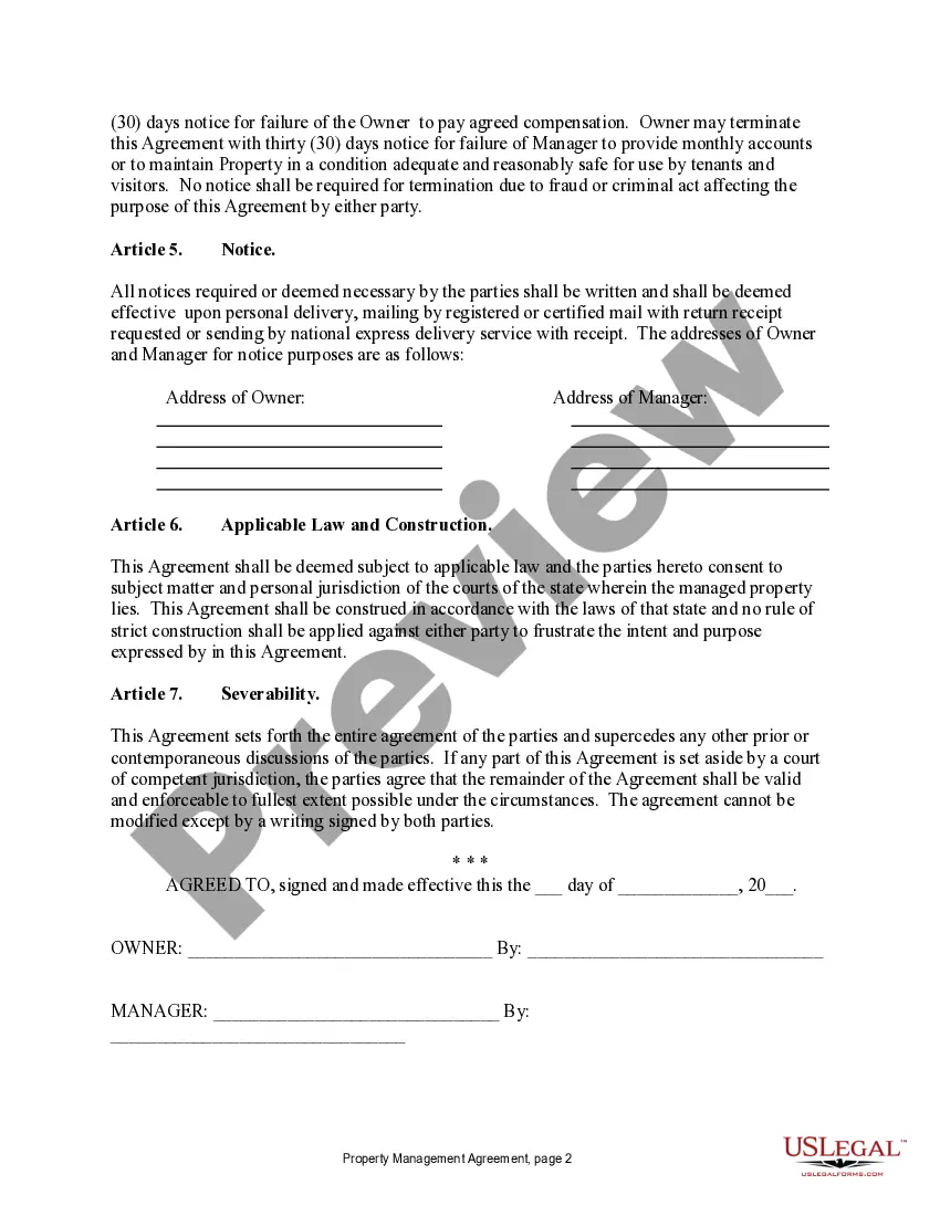 Preview Property Manager Agreement