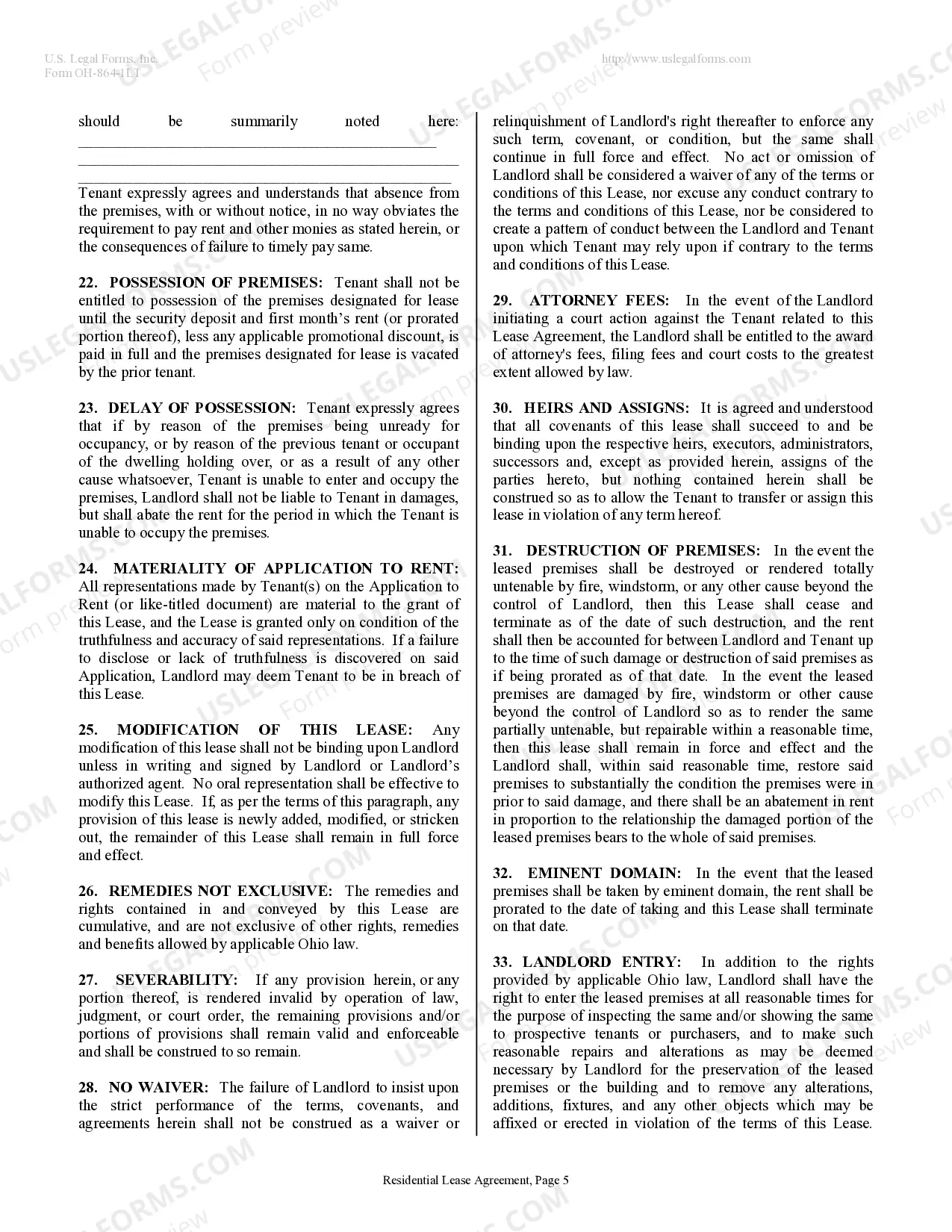 Preview Residential Lease or Rental Agreement for Month to Month