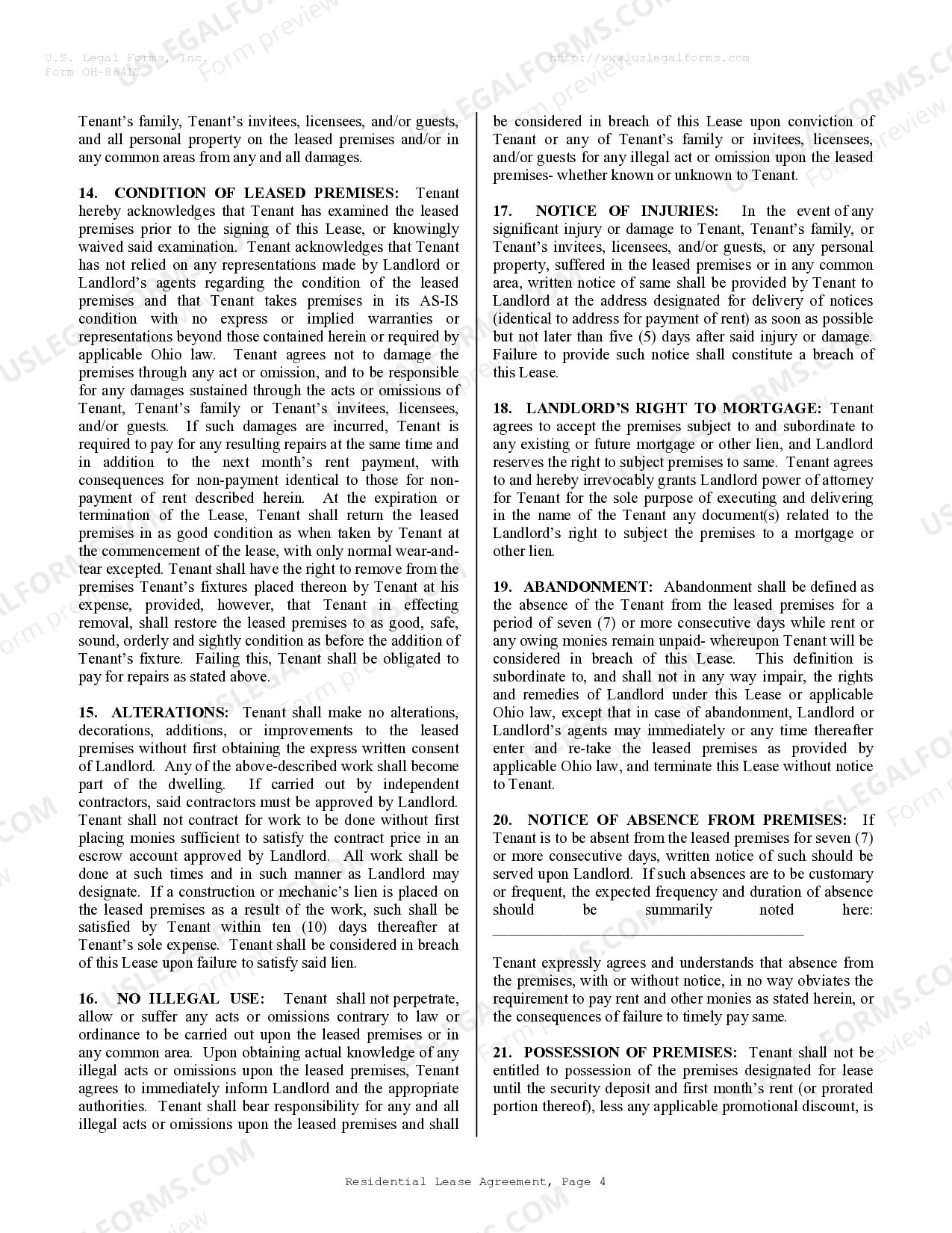 Preview Residential Rental Lease Agreement