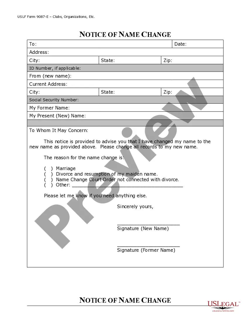 Preview Name Change Notification Package for Brides, Court Ordered Name Change, Divorced, Marriage