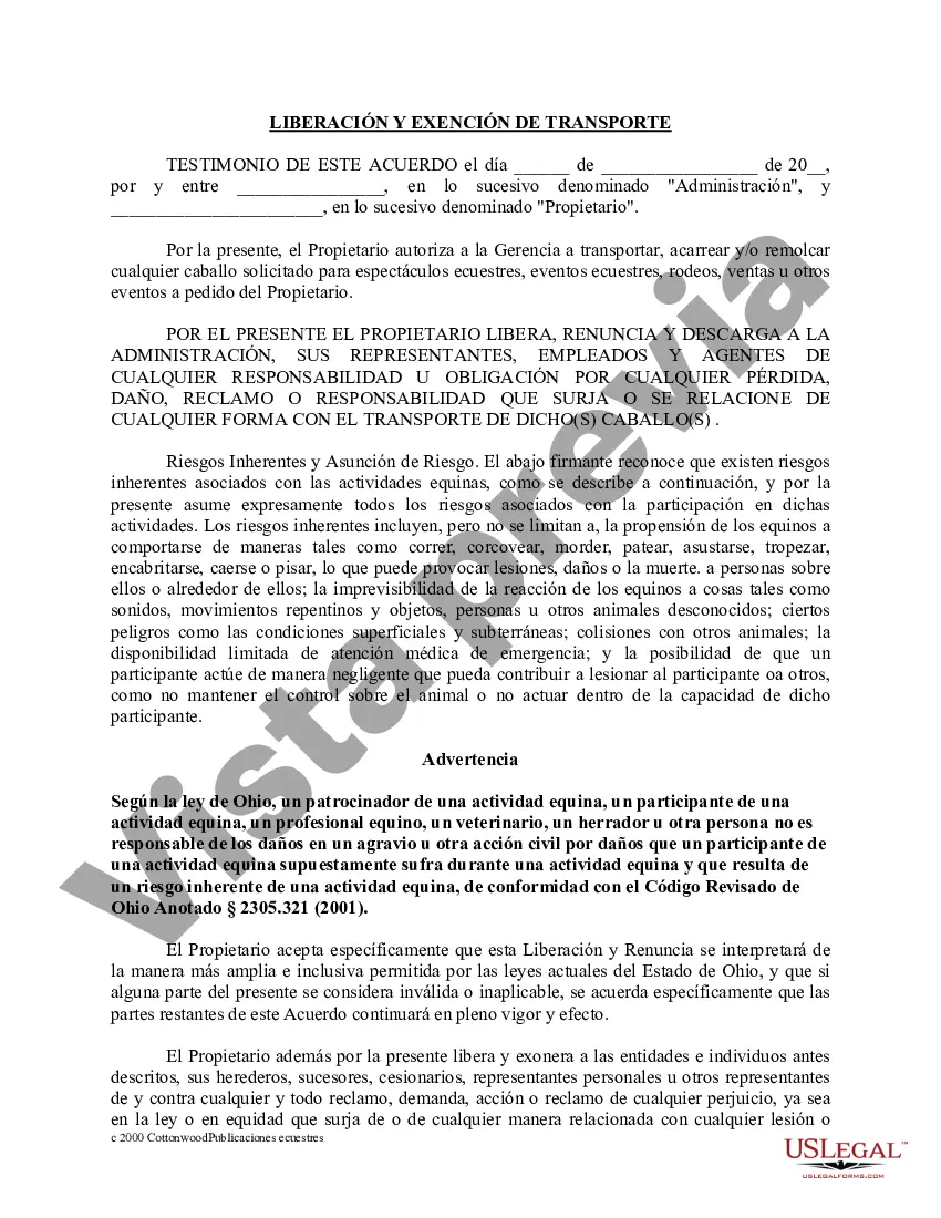 Preview Paquete de formularios equinos de caballos de Ohio