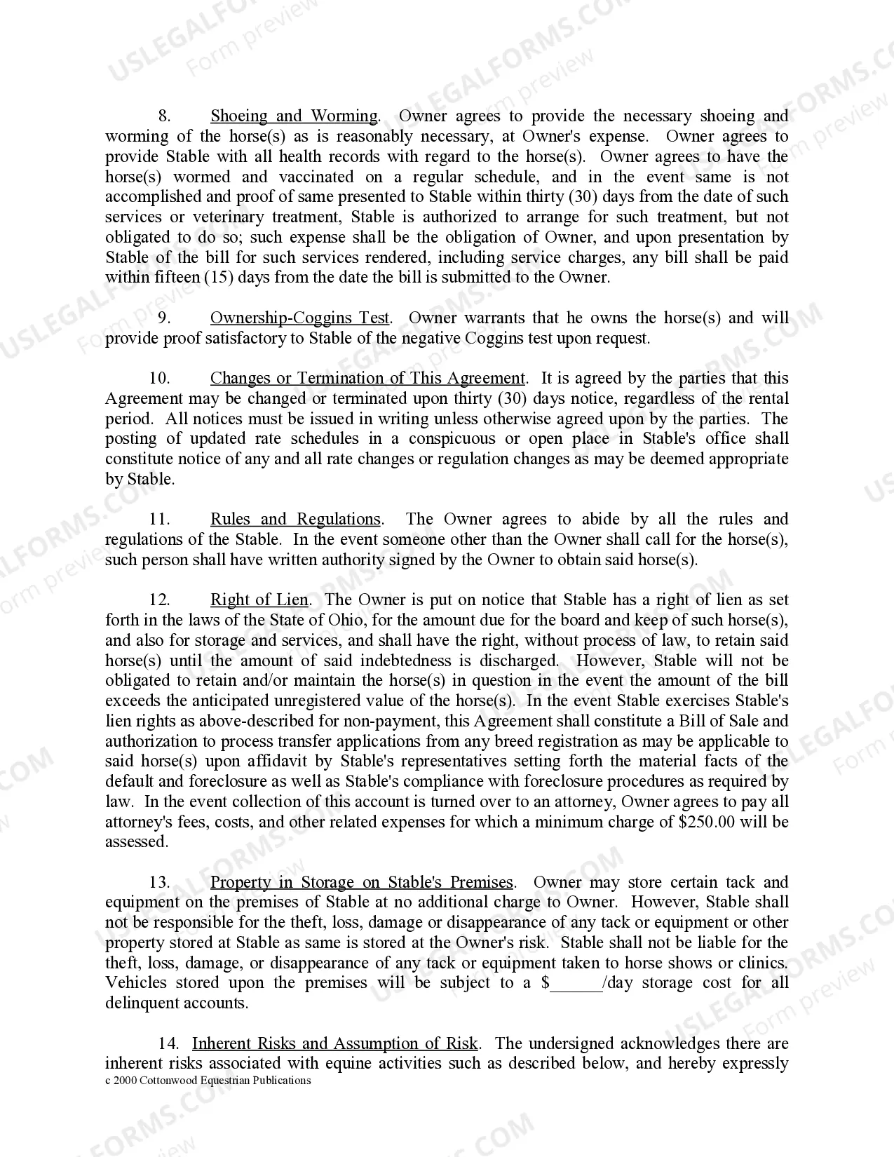 Preview Ohio Horse Equine Forms Package