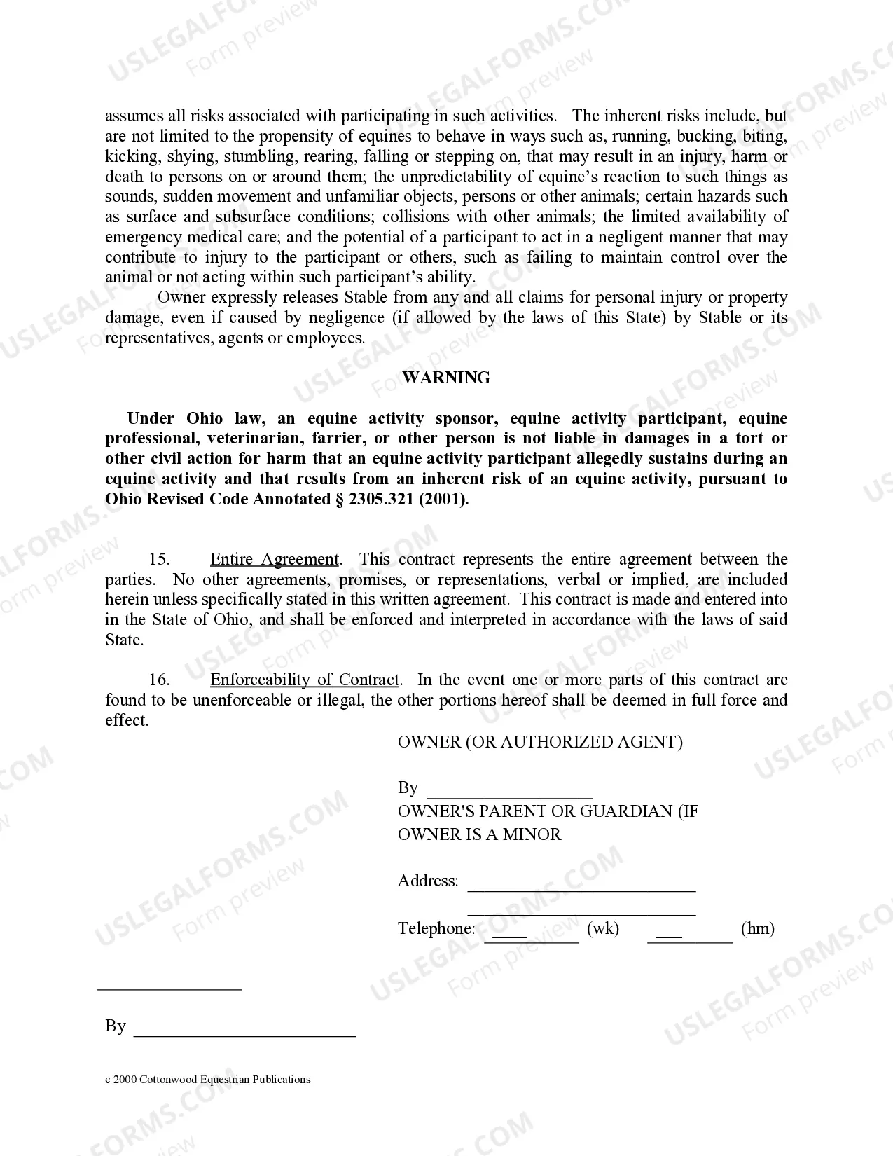 Preview Ohio Horse Equine Forms Package
