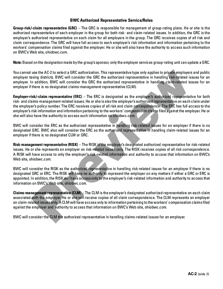 page 1 Permanent Authorization for Representation for Workers' Compensation preview