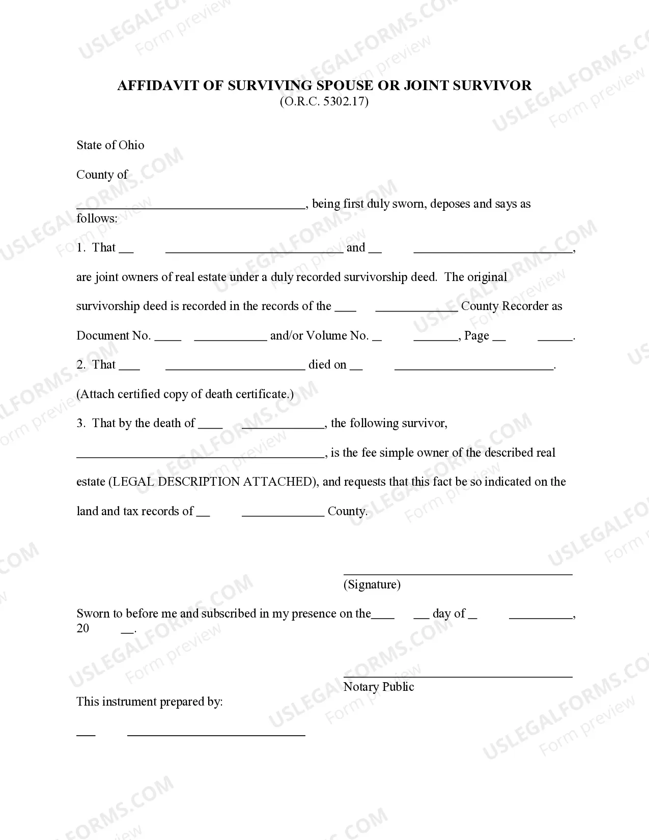 Preview Affidavit of Surviving Spouse or Joint Survivor