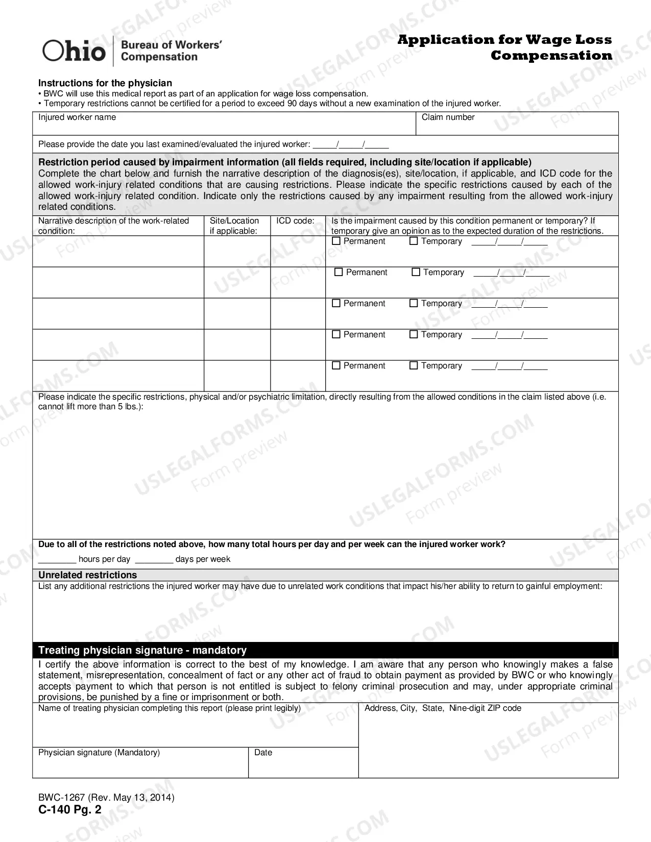 Preview Application for Wage Loss Compensation for Workers' Compensation
