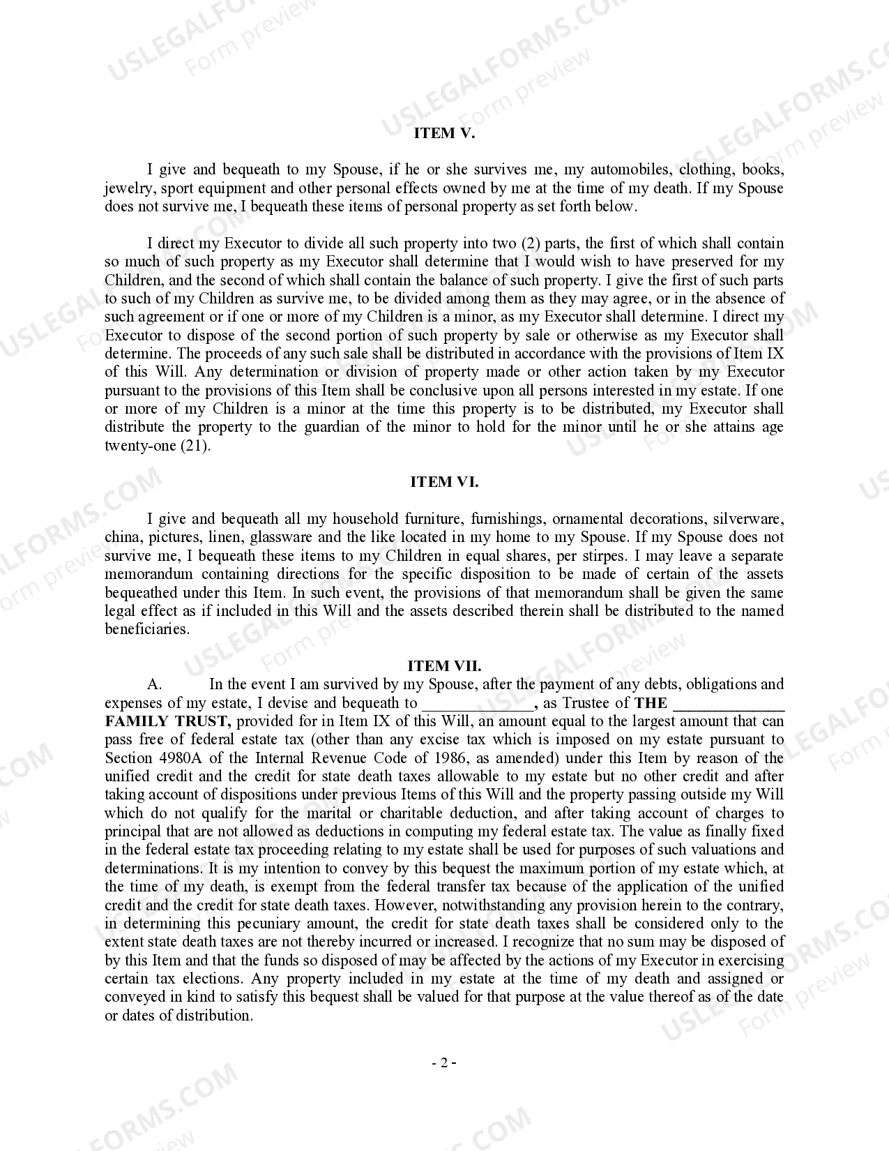 Preview Complex Will with Credit Shelter Marital Trust for Large Estates