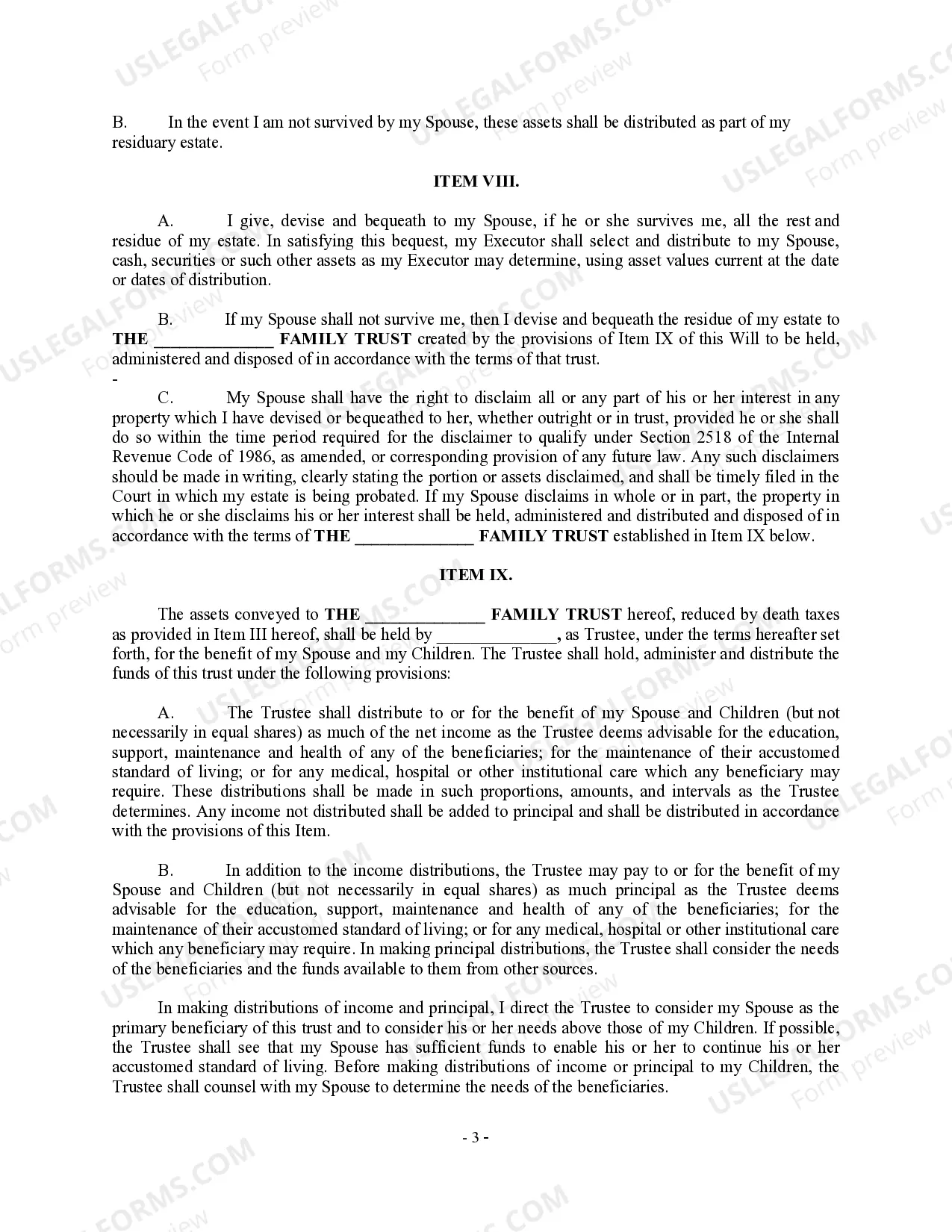 Preview Complex Will with Credit Shelter Marital Trust for Large Estates