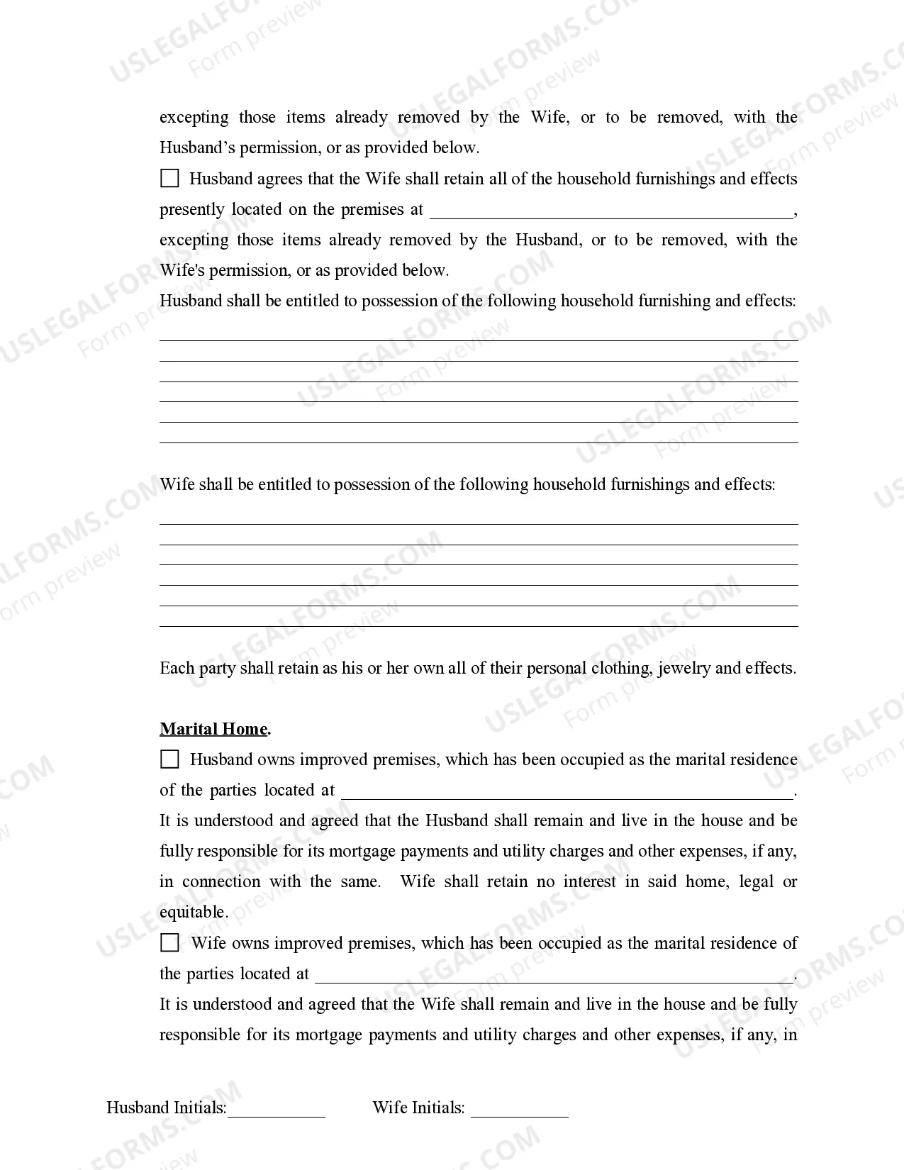 Preview Marital Domestic Separation and Property Settlement Agreement for persons with No Children, No Joint Property or Debts where Divorce Action Filed