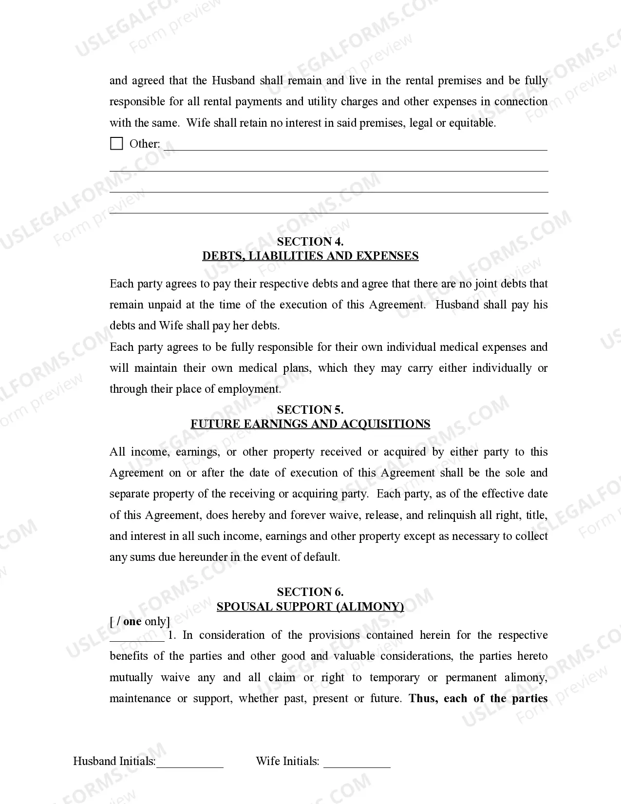 Preview Marital Domestic Separation and Property Settlement Agreement Minor Children no Joint Property or Debts effective Immediately
