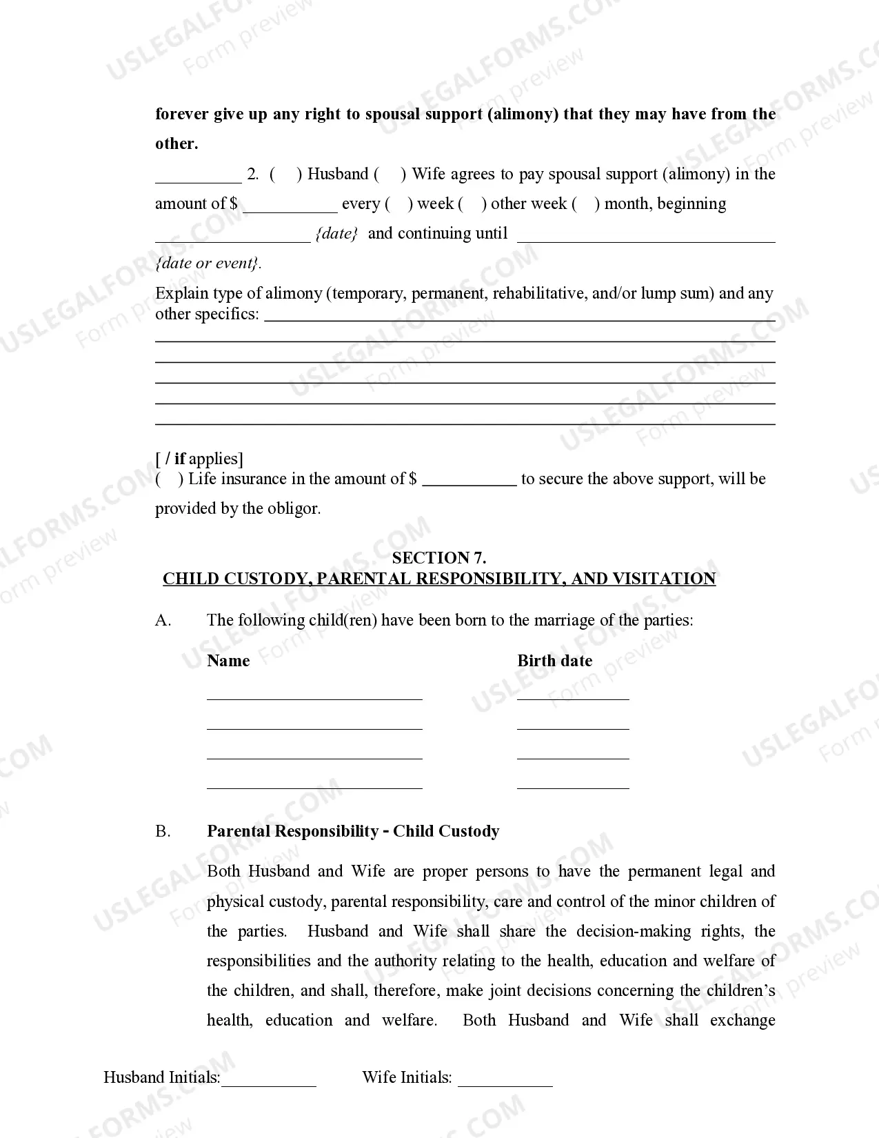 Preview Marital Domestic Separation and Property Settlement Agreement Minor Children no Joint Property or Debts effective Immediately