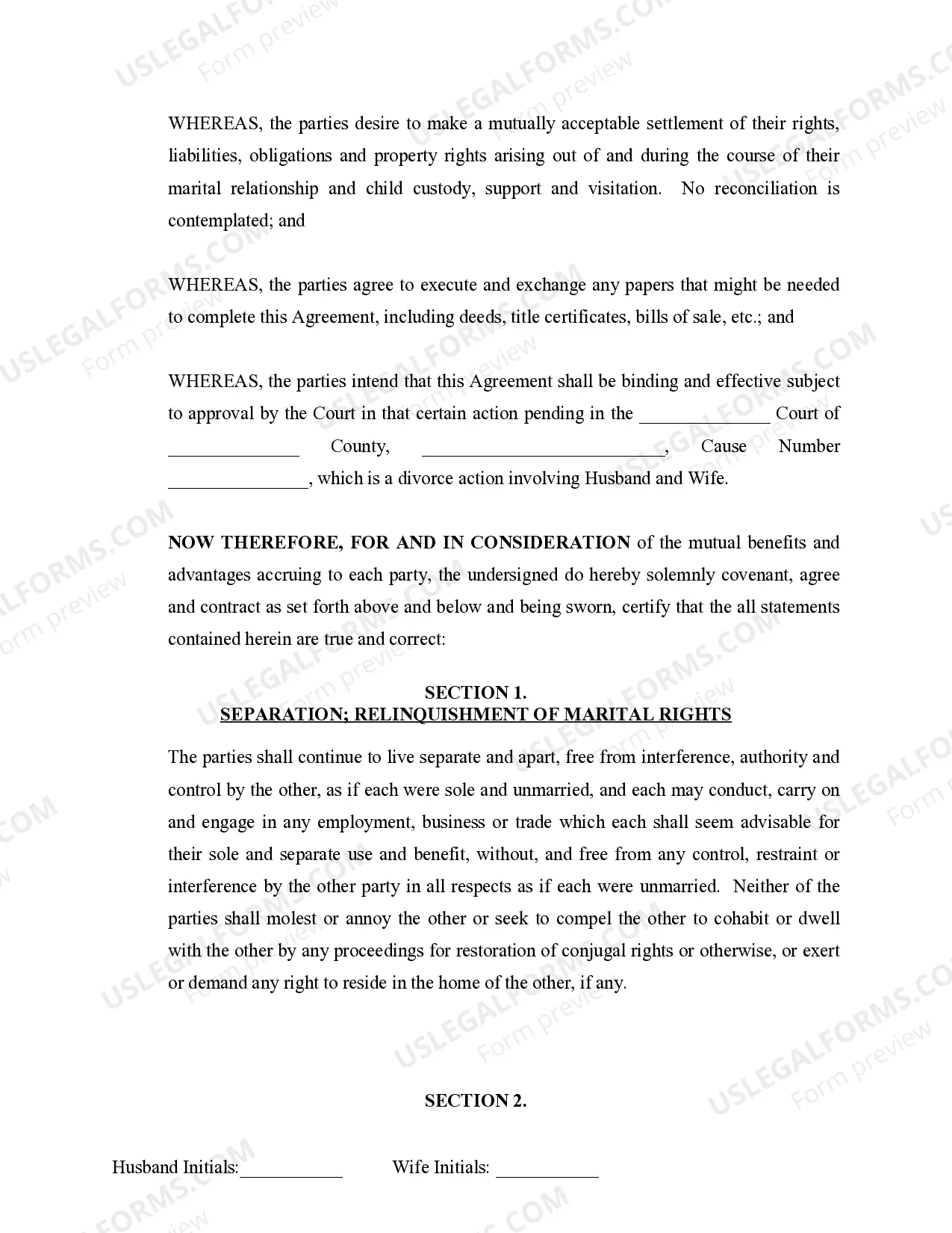 Preview Marital Domestic Separation and Property Settlement Agreement Minor Children Parties May have Joint Property or Debts where Divorce Action Filed