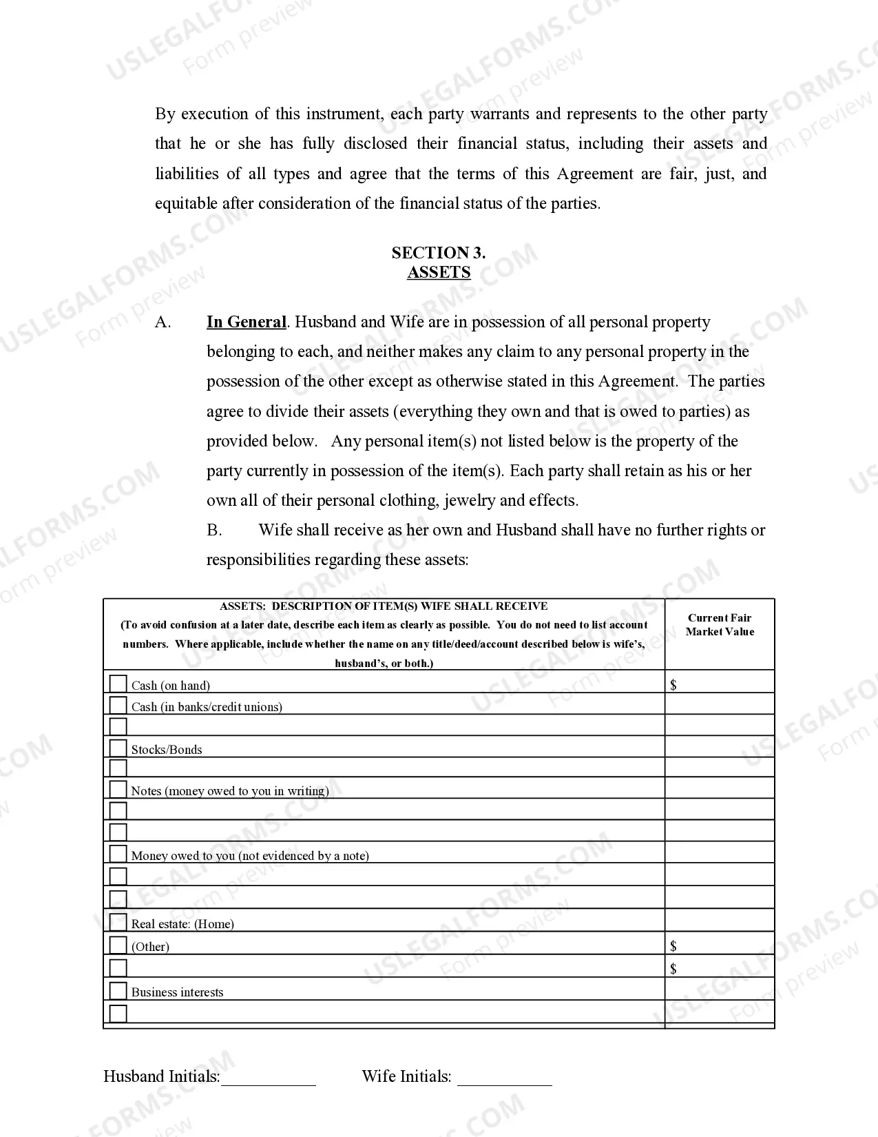 Preview Marital Domestic Separation and Property Settlement Agreement no Children parties may have Joint Property or Debts where Divorce Action Filed