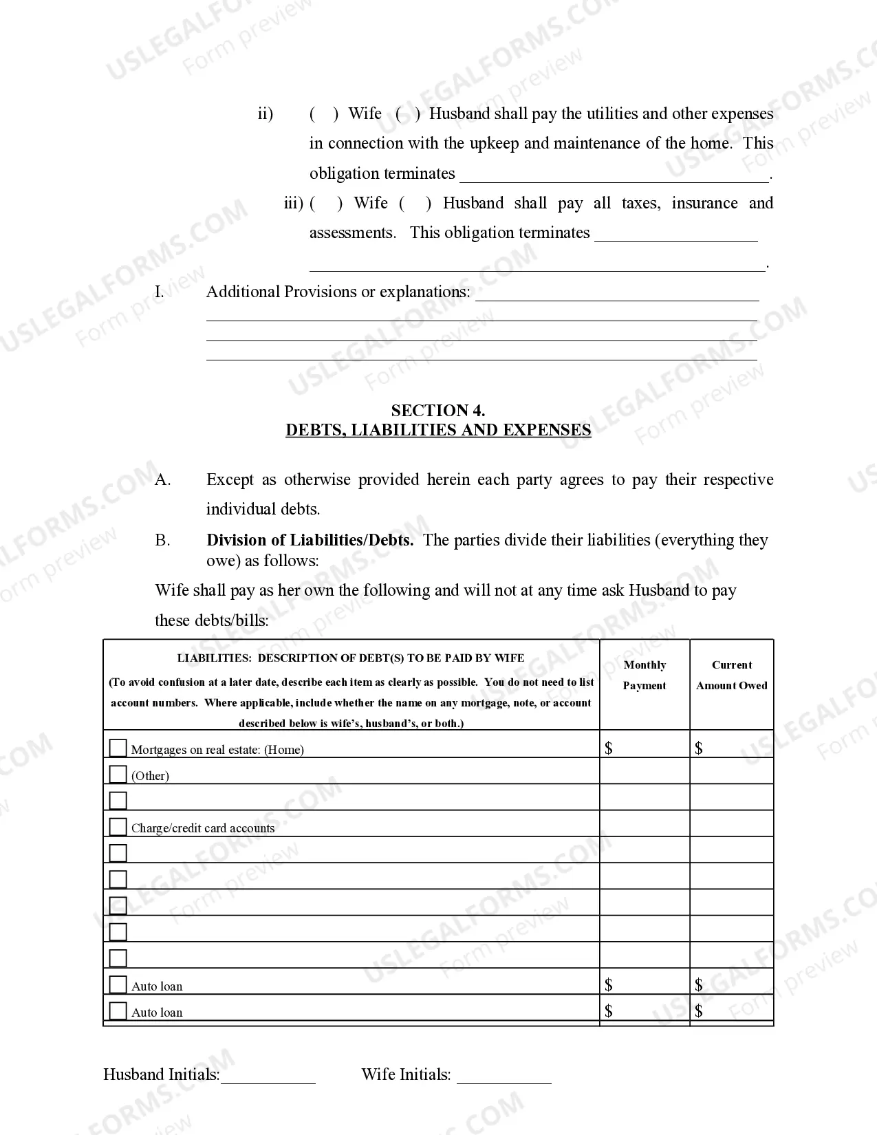 Preview Marital Domestic Separation and Property Settlement Agreement no Children parties may have Joint Property or Debts where Divorce Action Filed