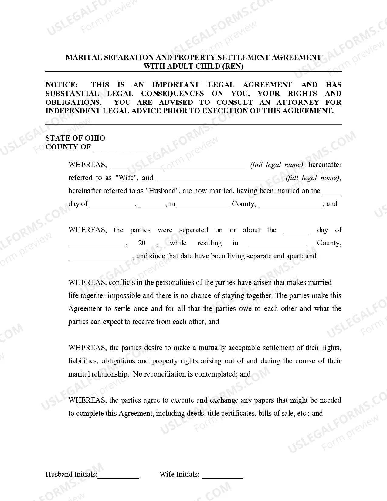 Preview Marital Domestic Separation and Property Settlement Agreement Adult Children Parties May have Joint Property or Debts effective Immediately
