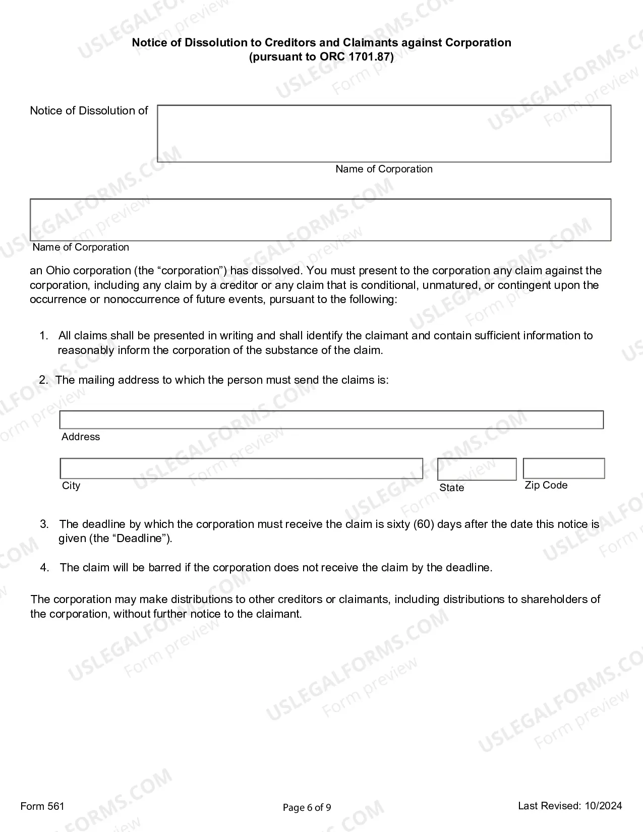 Preview Ohio Dissolution Package to Dissolve Corporation