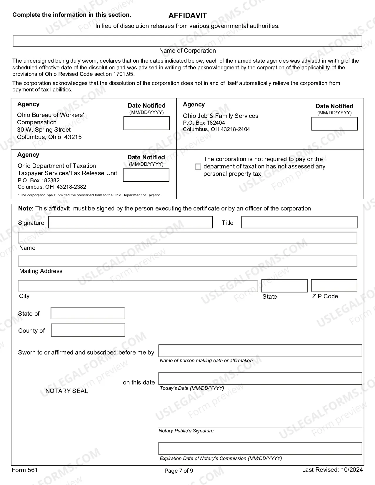 Preview Ohio Dissolution Package to Dissolve Corporation