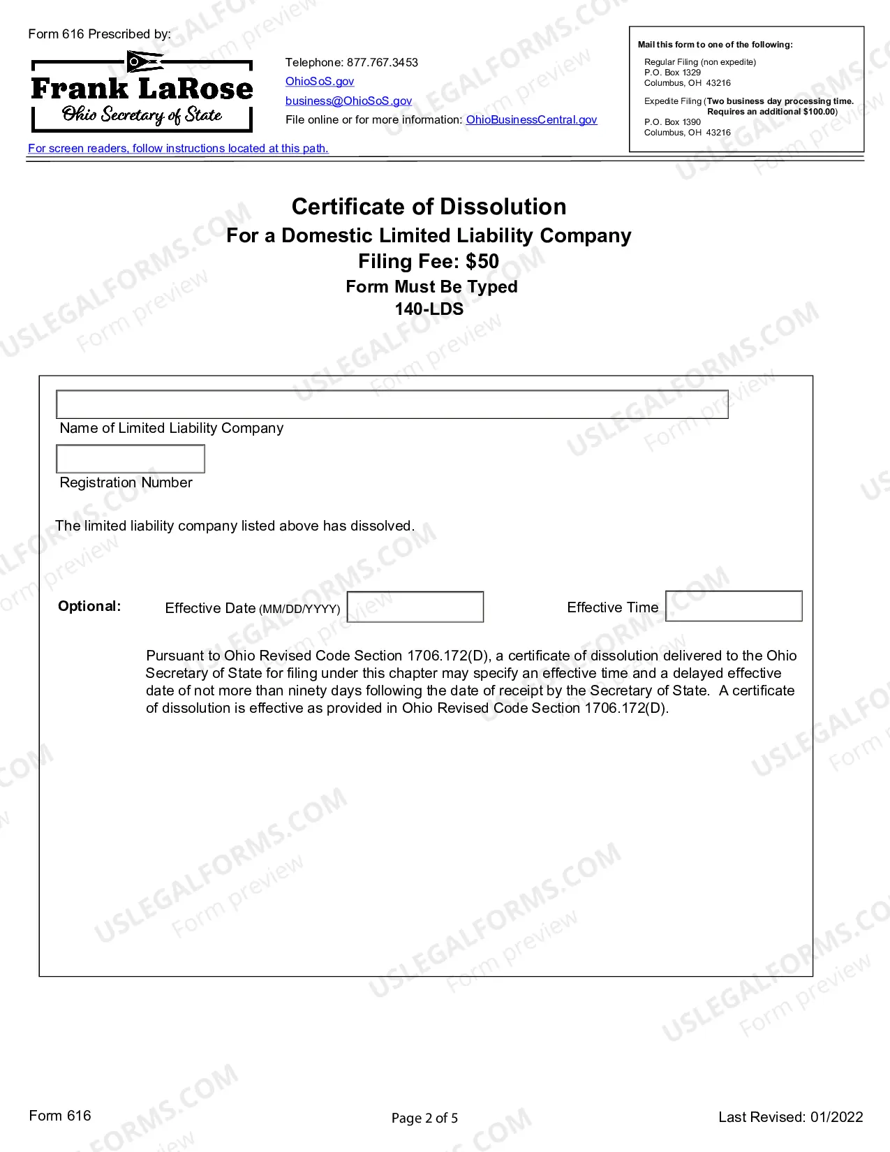 Preview Ohio Dissolution Package to Dissolve Limited Liability Company LLC