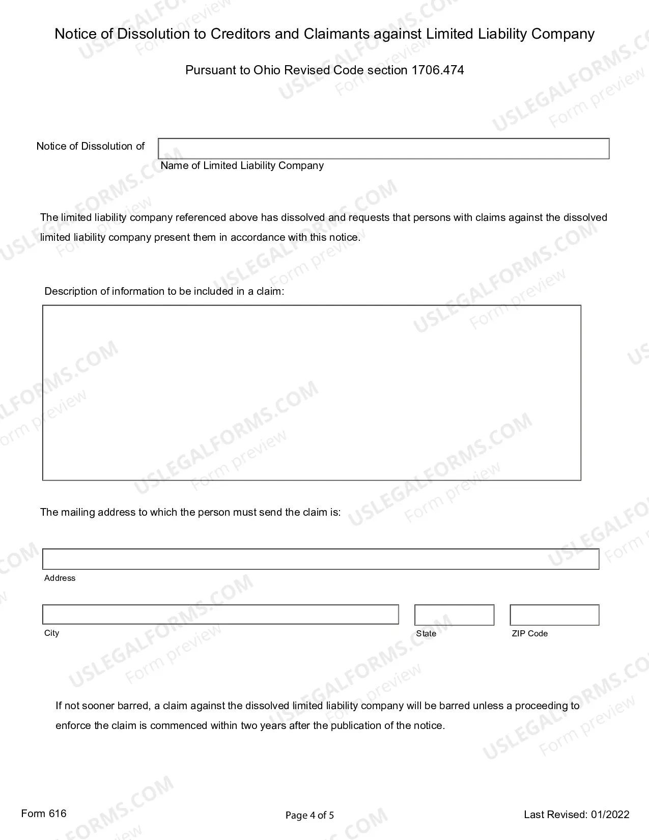 Preview Ohio Dissolution Package to Dissolve Limited Liability Company LLC