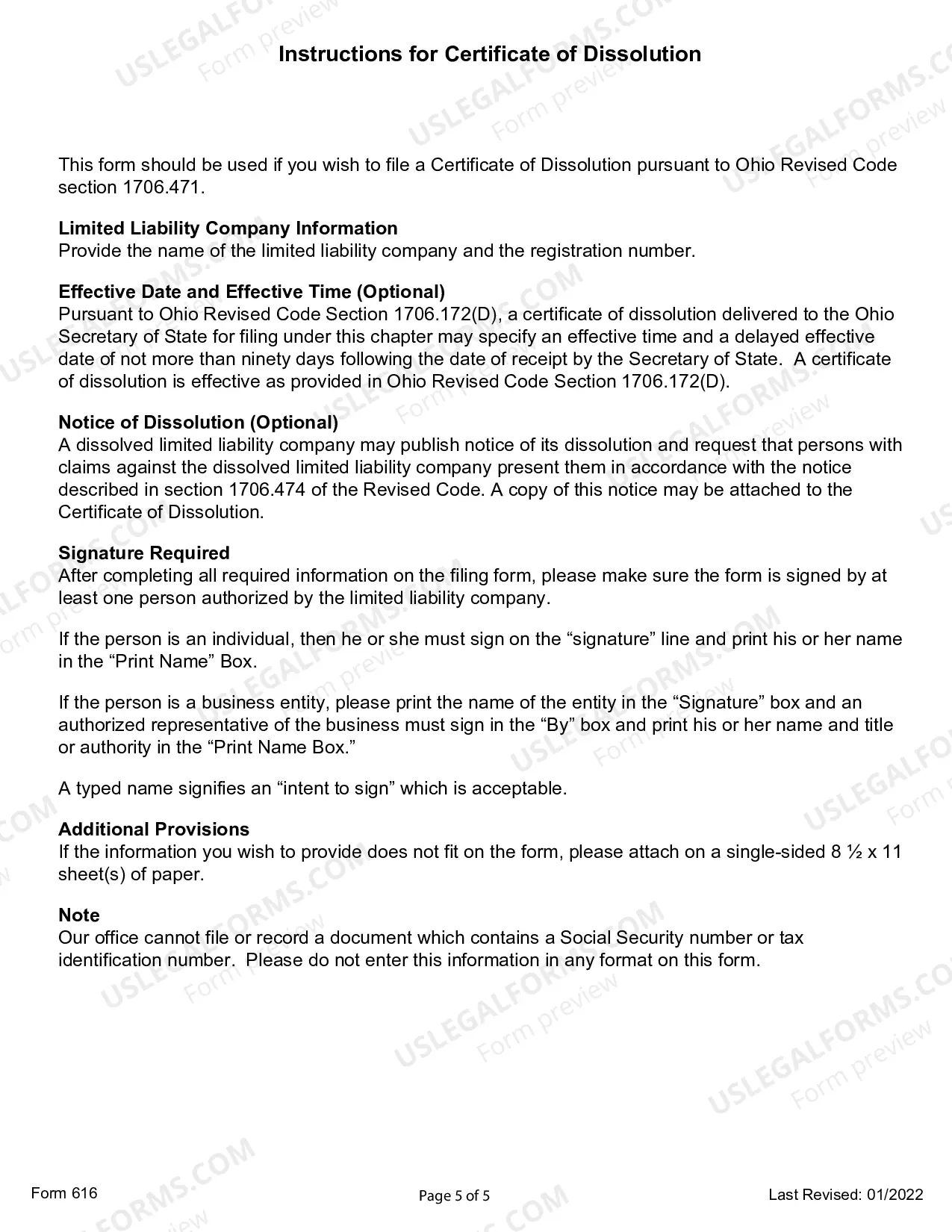 Preview Ohio Dissolution Package to Dissolve Limited Liability Company LLC