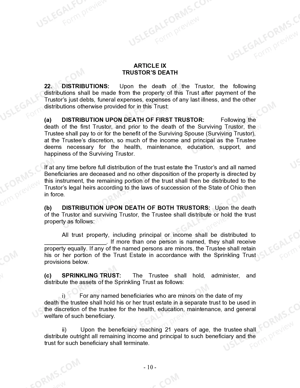 Preview Revocable Living Trust for Husband and Wife with No Children