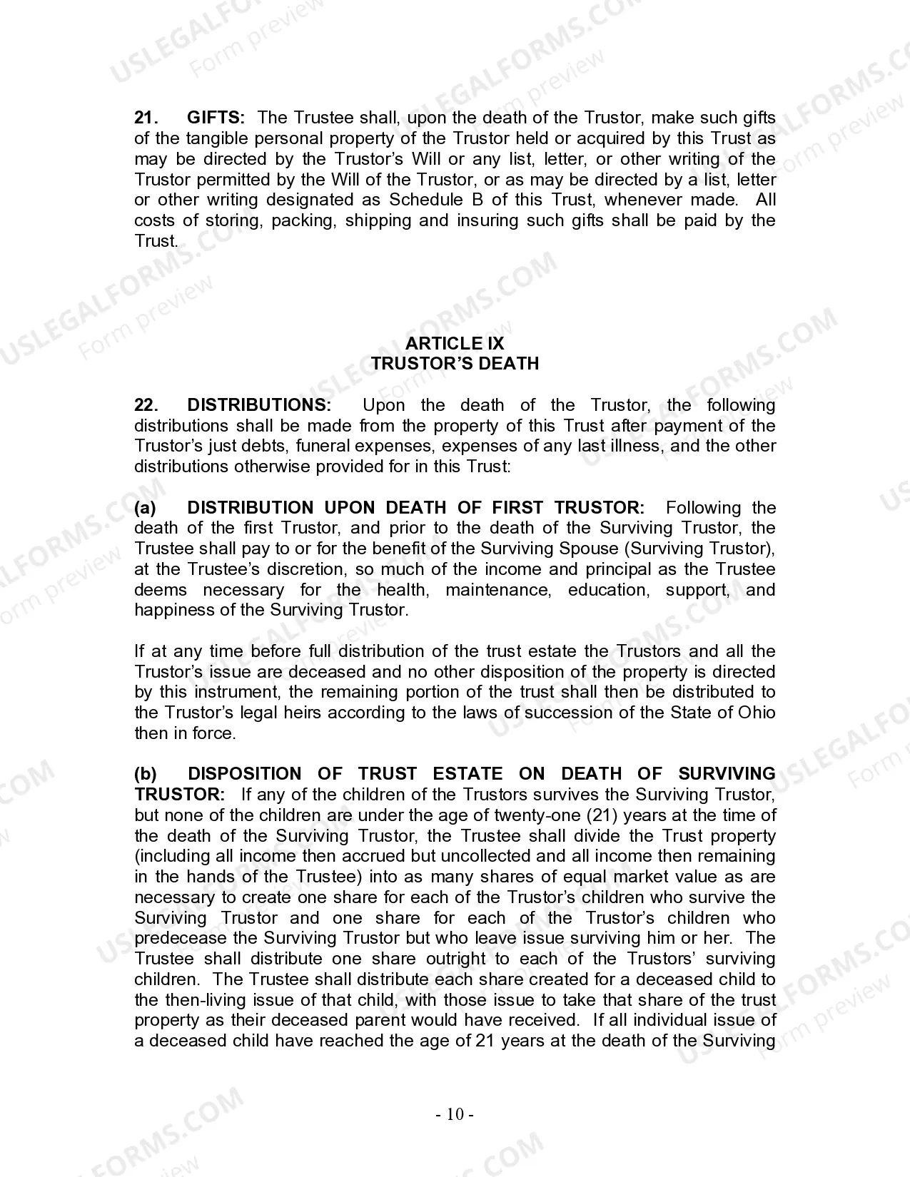 Preview Living Trust for Husband and Wife with Minor and or Adult Children