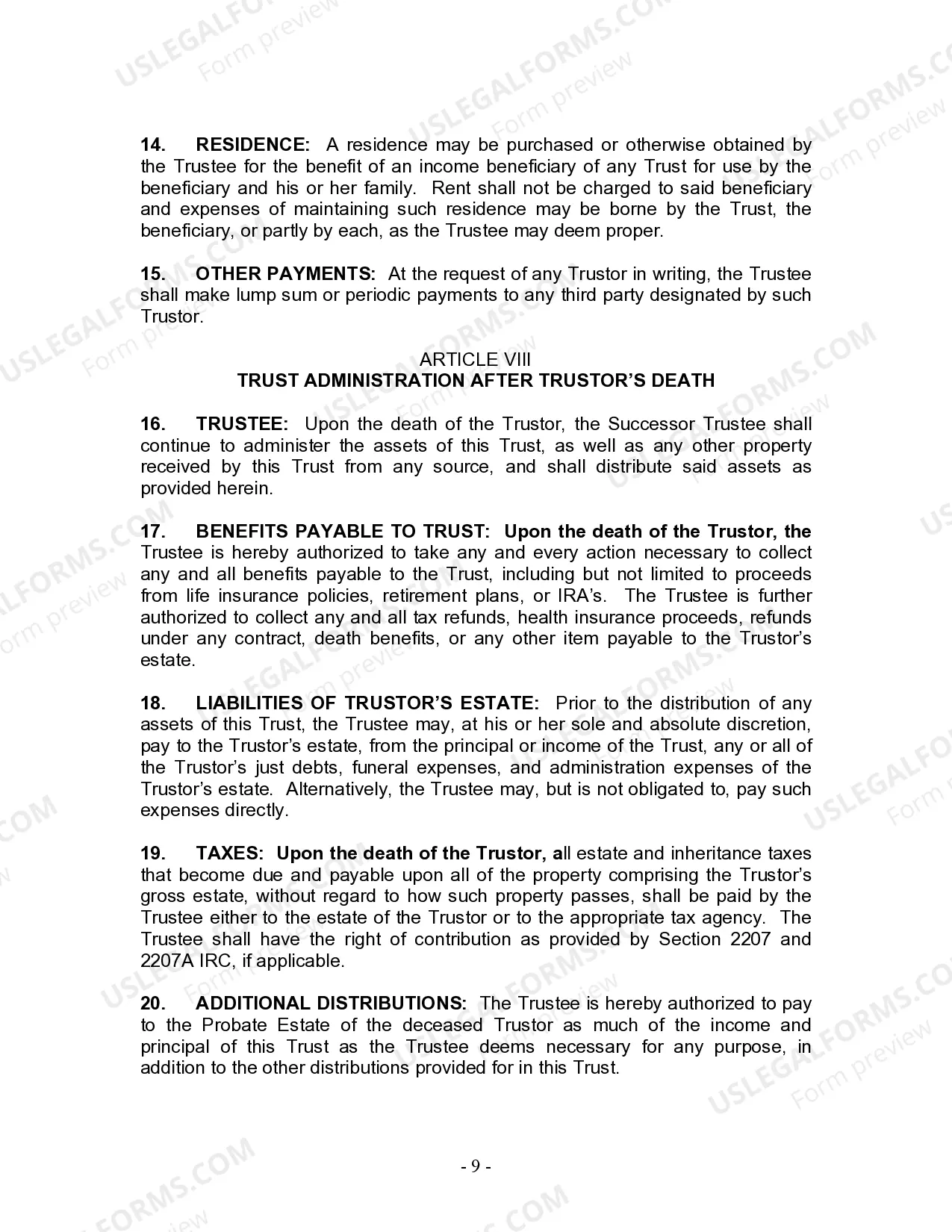 Preview Living Trust for Husband and Wife with Minor and or Adult Children