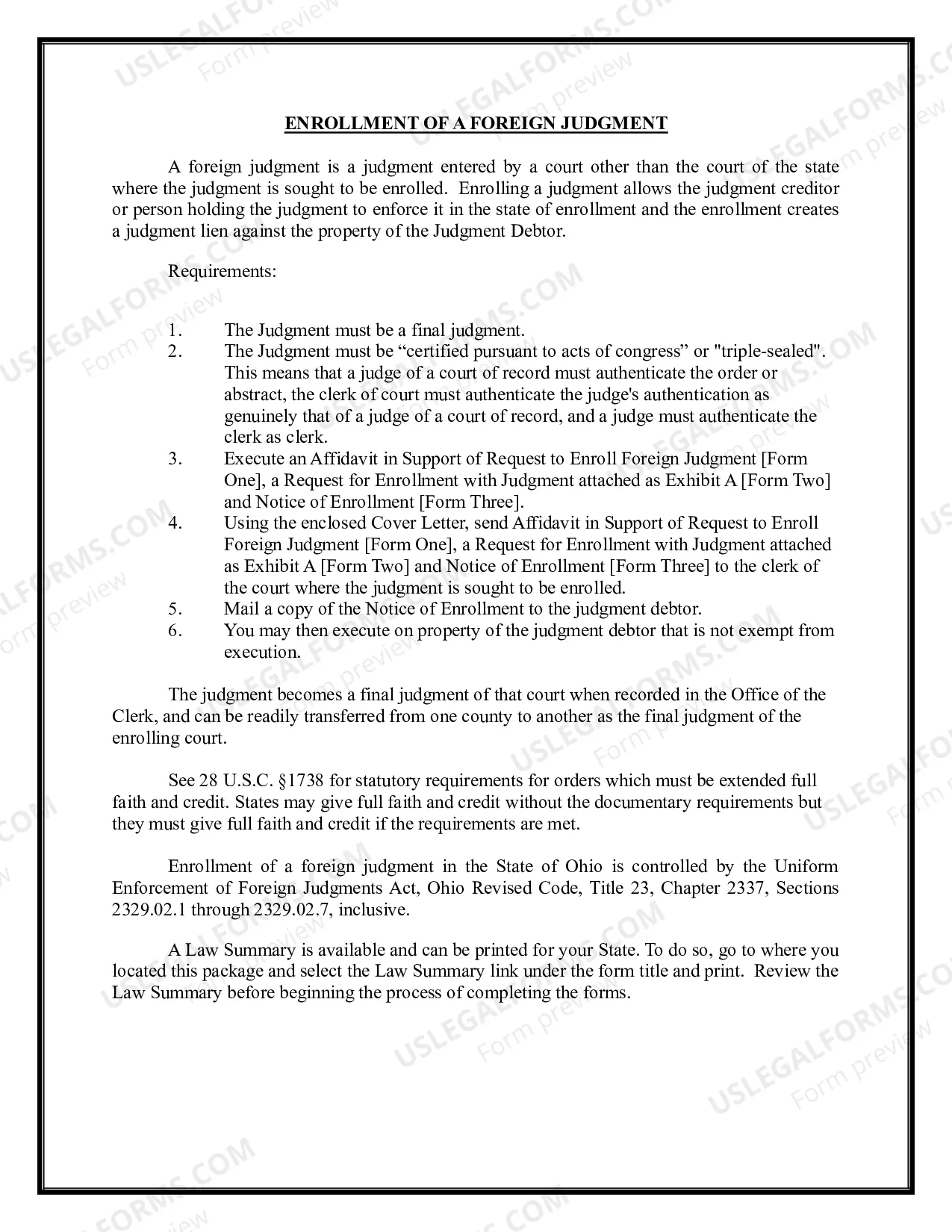 Preview Ohio Foreign Judgment Enrollment