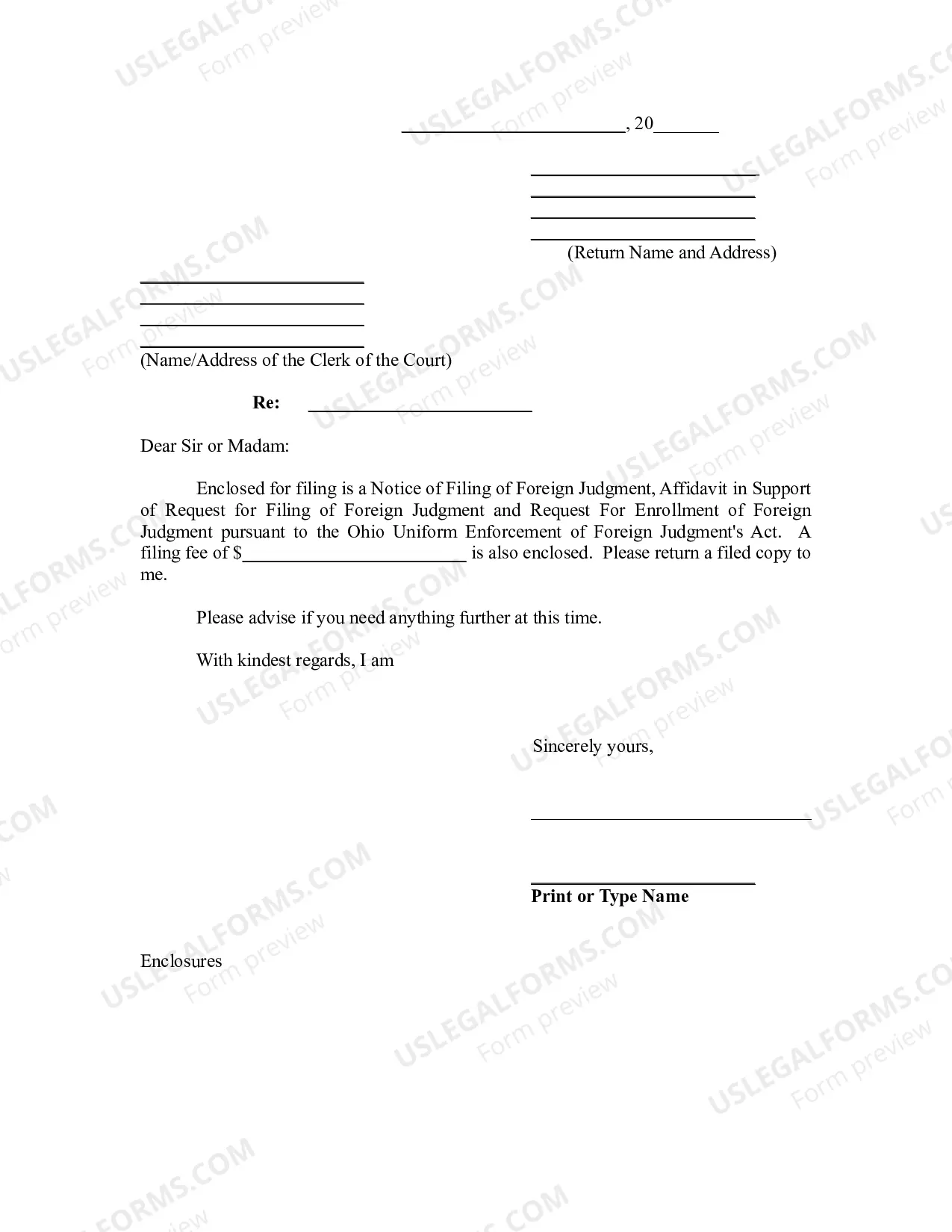 Preview Ohio Foreign Judgment Enrollment