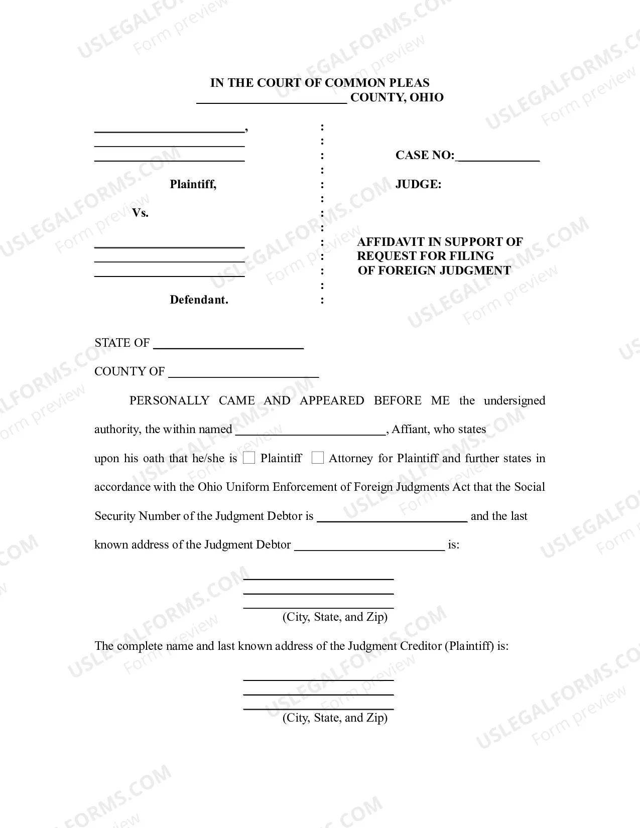 Preview Ohio Foreign Judgment Enrollment