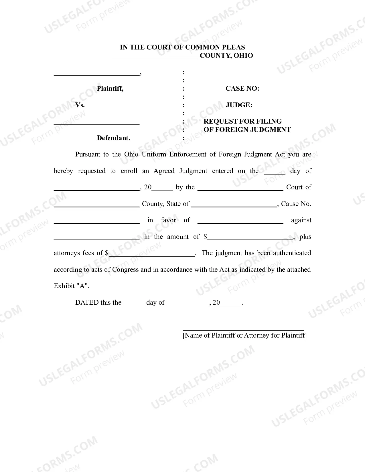 Preview Ohio Foreign Judgment Enrollment