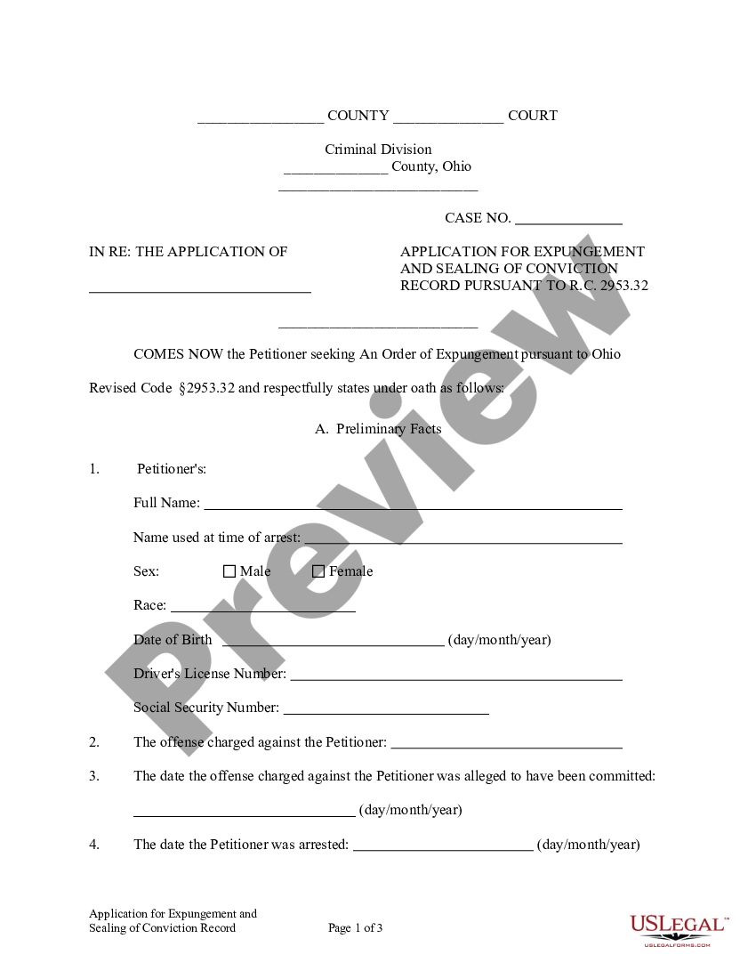 Ohio Expungement Package Ohio Expungement US Legal Forms