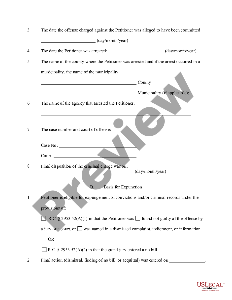 Application For Sealing Of A Criminal Record Ohio With A Felony Us Legal Forms 8261