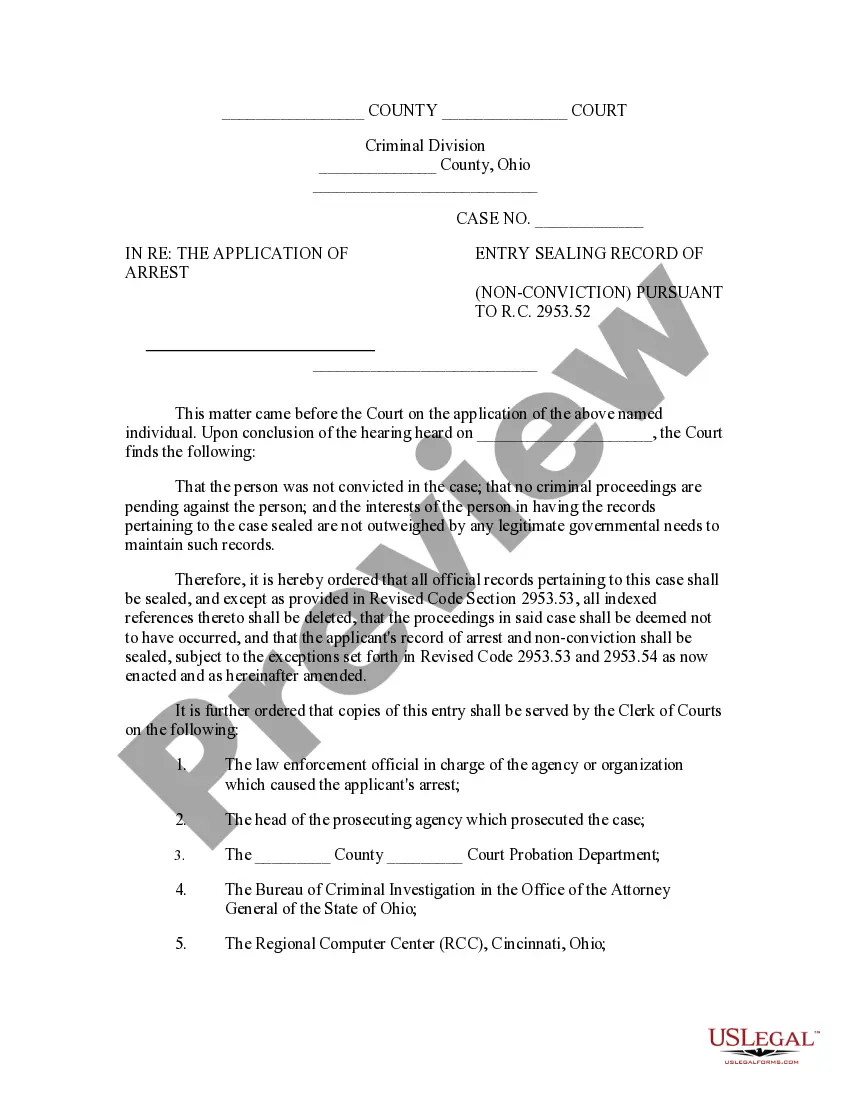 Preview Application for Sealing / Expungement of Arrest Record Under R.C. 2953.52