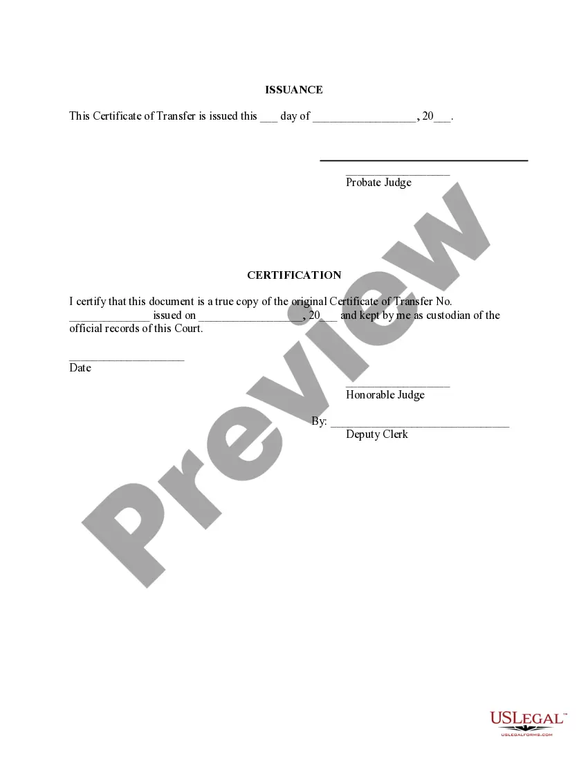 Preview Certificate of Transfer