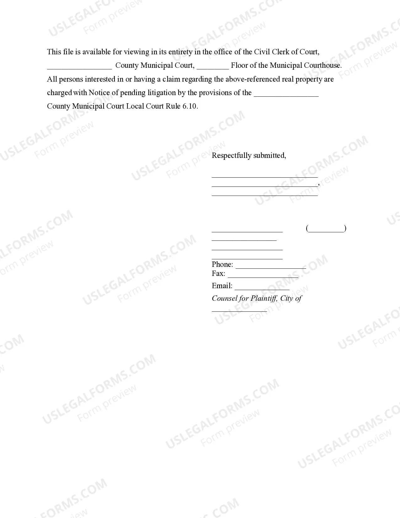 Preview Notice of Lis Pendens