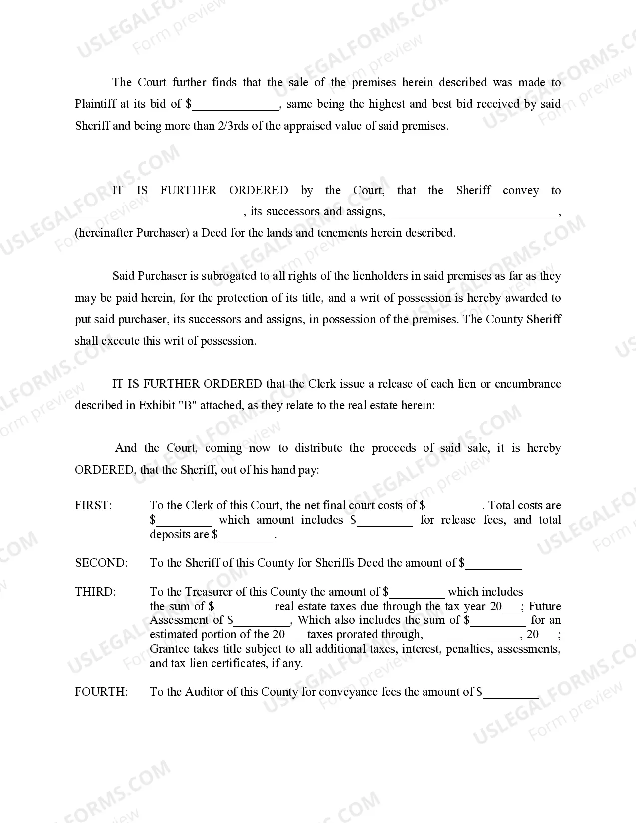 Preview Entry Confirming Sale, Ordering Deed and Distribution of Sale Proceeds